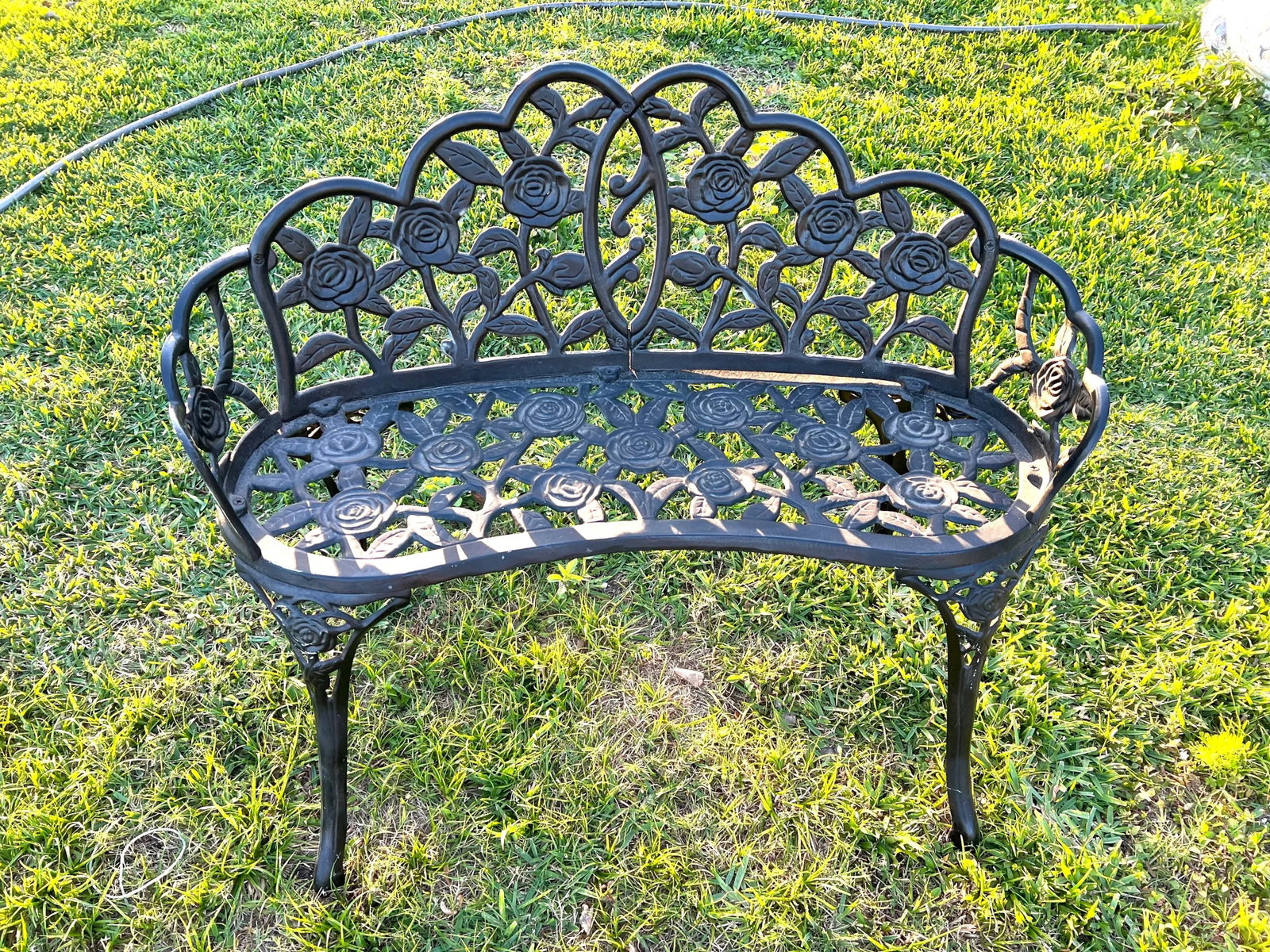 Late 20th Century Cast Iron Rose Floral Form Garden Bench - 5
