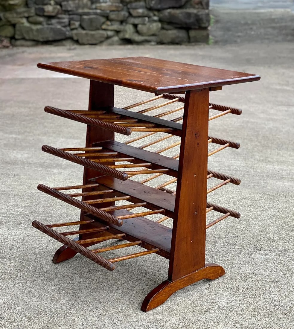 Vintage Farmhouse Pine Turned Spindle Magazine Record Rack Holder - 2