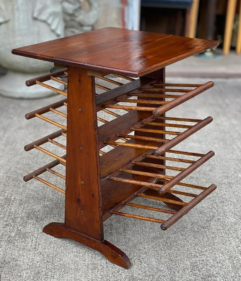 Vintage Farmhouse Pine Turned Spindle Magazine Record Rack Holder - 3