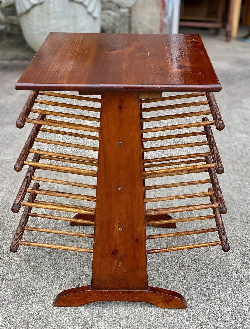 Vintage Farmhouse Pine Turned Spindle Magazine Record Rack Holder - 4