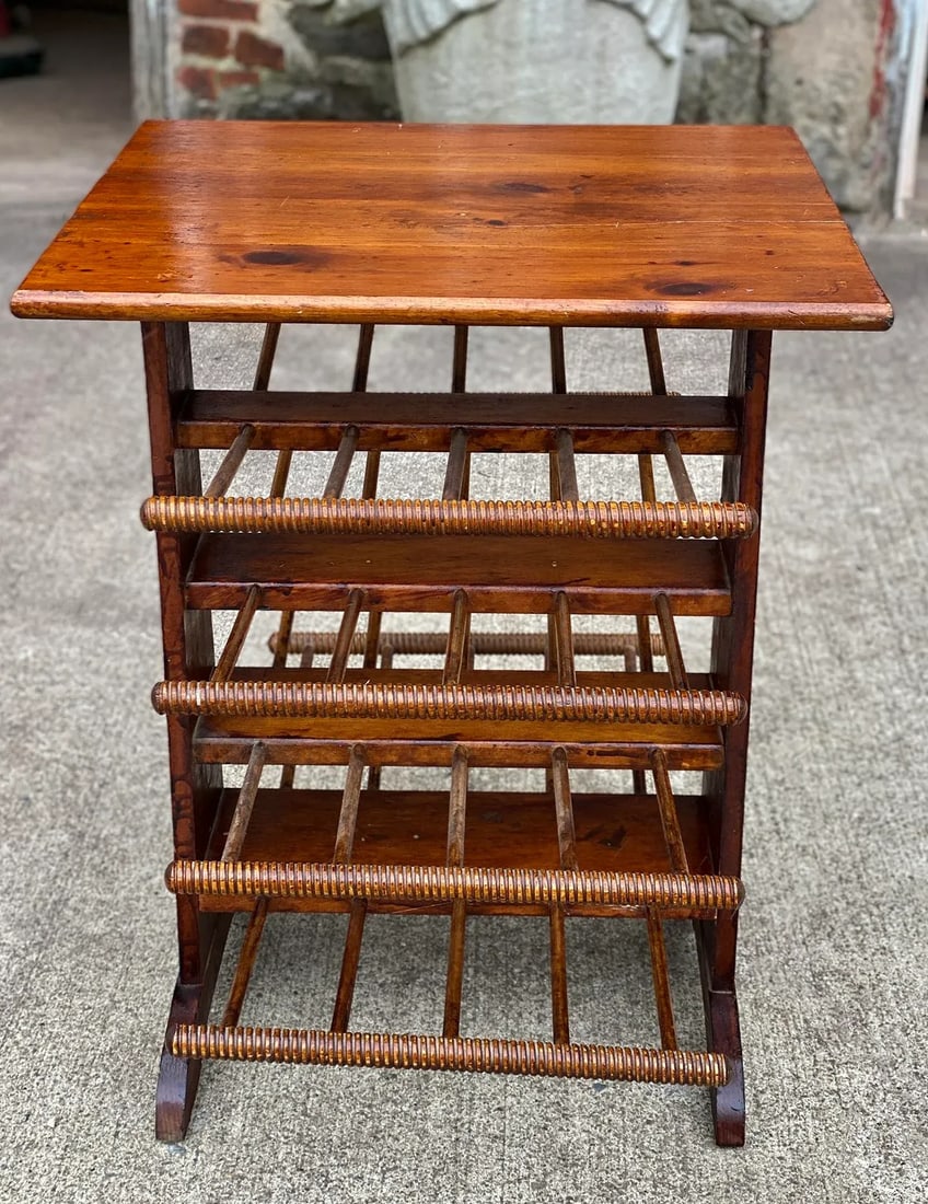 Vintage Farmhouse Pine Turned Spindle Magazine Record Rack Holder - 5