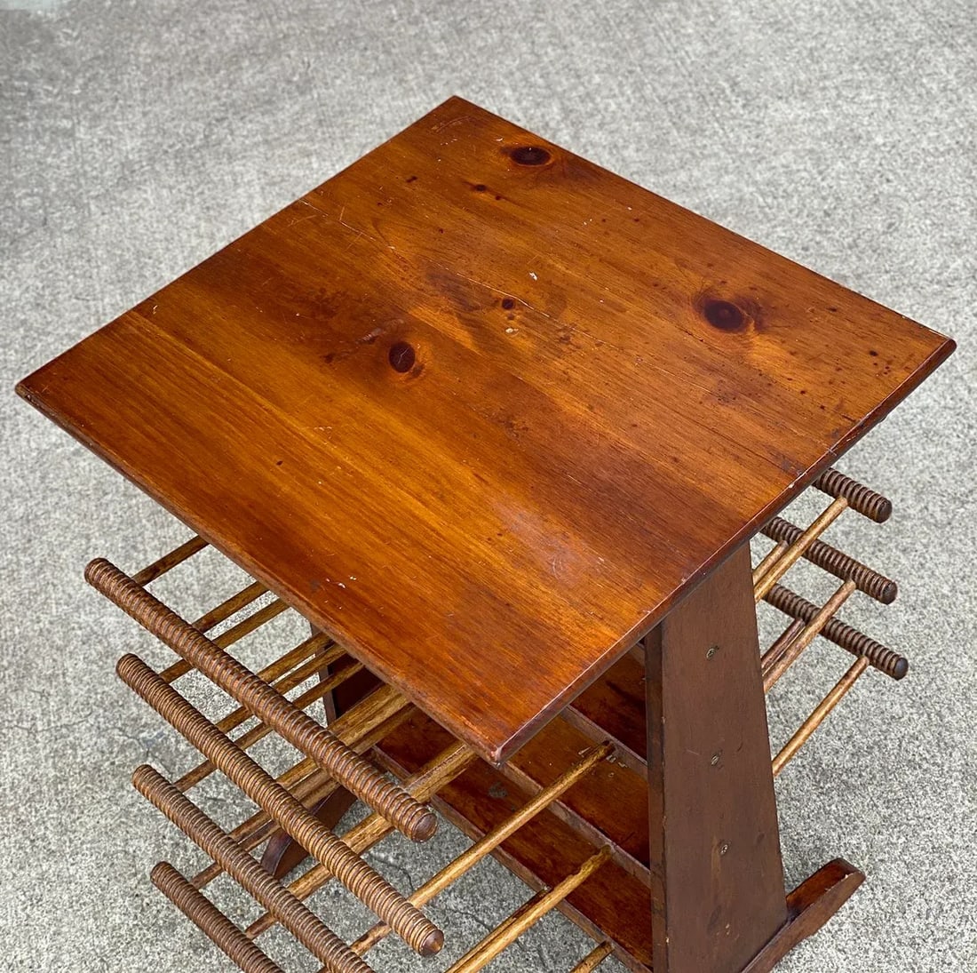 Vintage Farmhouse Pine Turned Spindle Magazine Record Rack Holder - 6