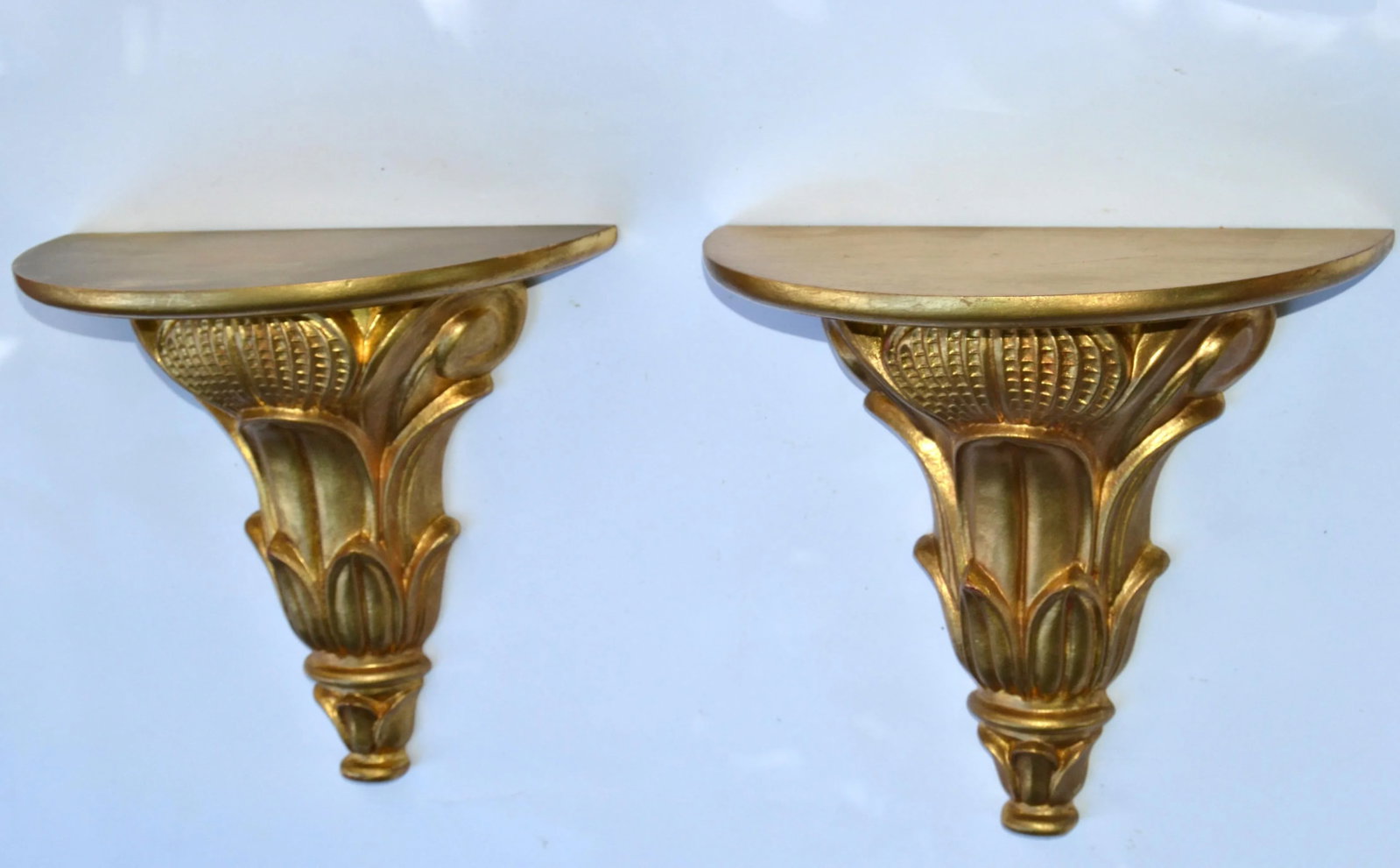 Pair Italian Florentine Vintage Hand Carved Giltwood Wall Shelf Brackets 1970 - 3