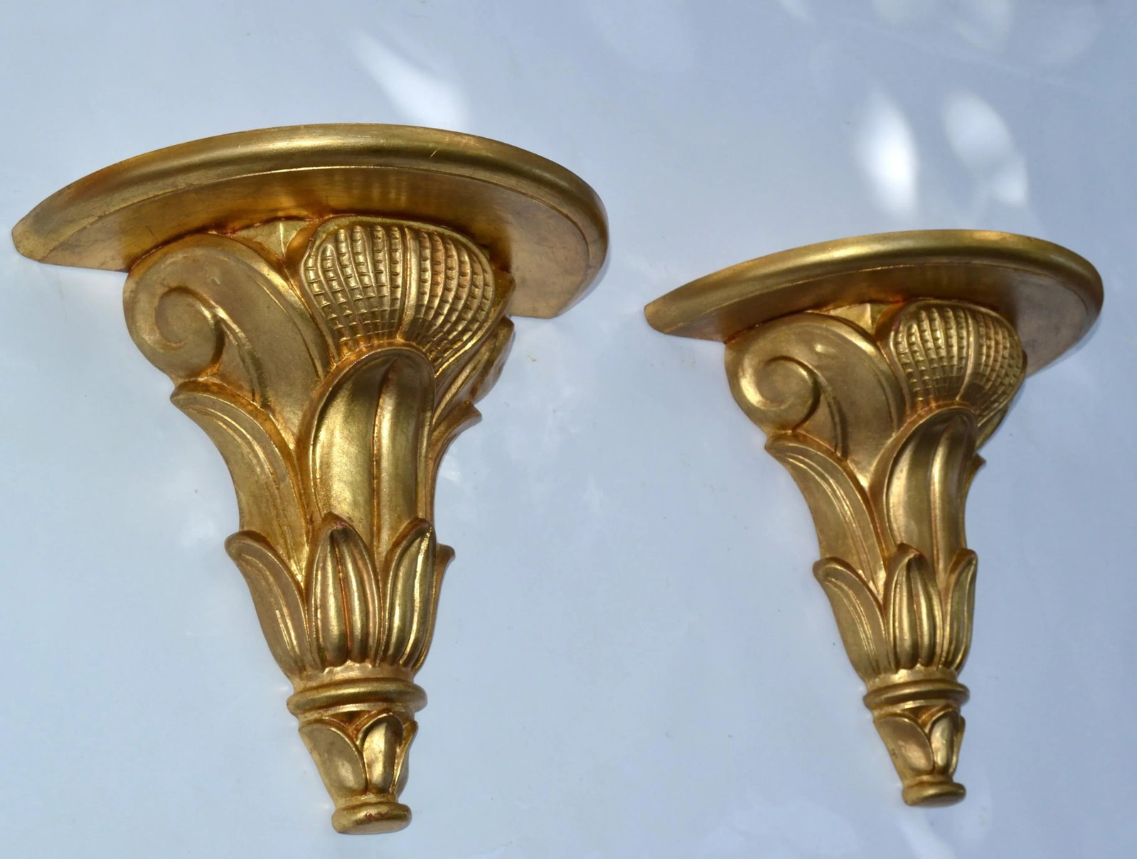 Pair Italian Florentine Vintage Hand Carved Giltwood Wall Shelf Brackets 1970 - 4