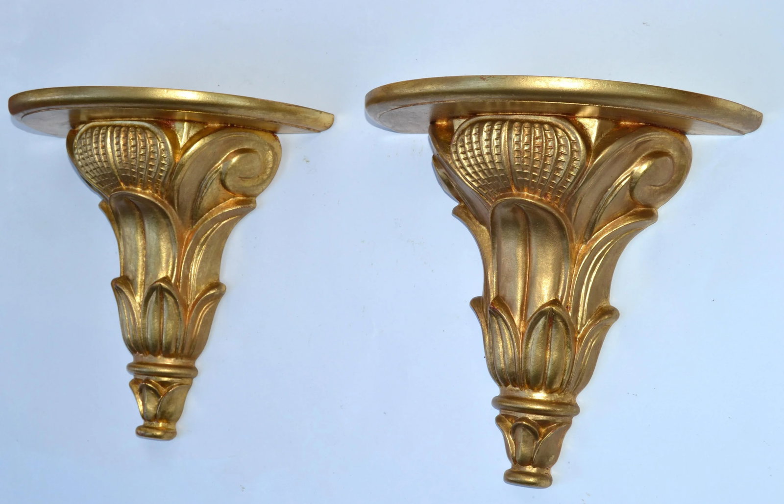 Pair Italian Florentine Vintage Hand Carved Giltwood Wall Shelf Brackets 1970 - 5