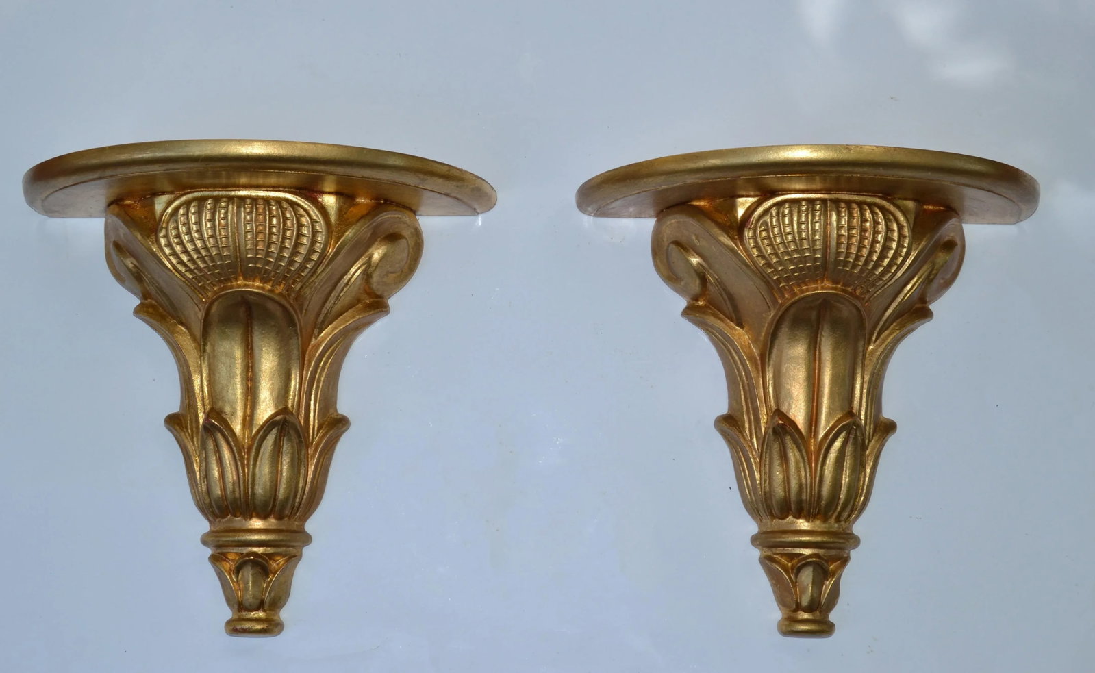 Pair Italian Florentine Vintage Hand Carved Giltwood Wall Shelf Brackets 1970 - 6