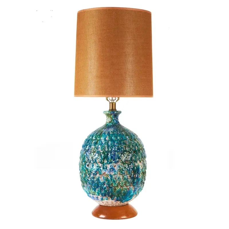 Large Mid-Century Ceramic Lava Round Body Table Lamp - 2