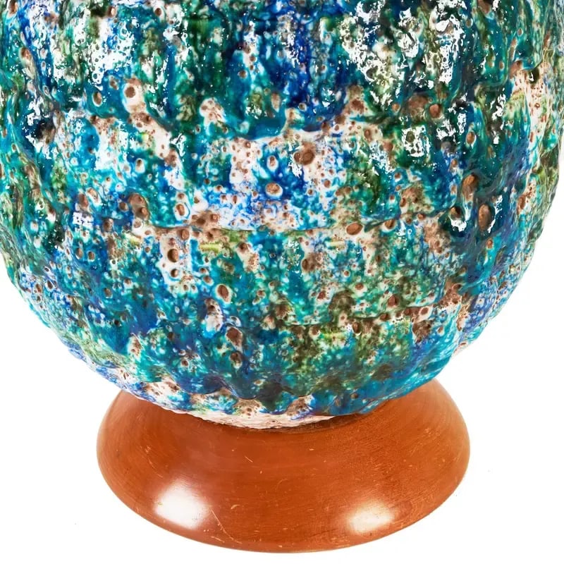 Large Mid-Century Ceramic Lava Round Body Table Lamp - 4