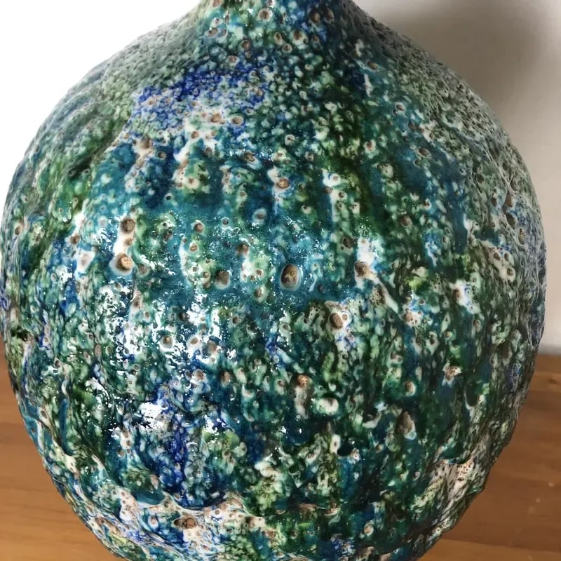 Large Mid-Century Ceramic Lava Round Body Table Lamp - 5