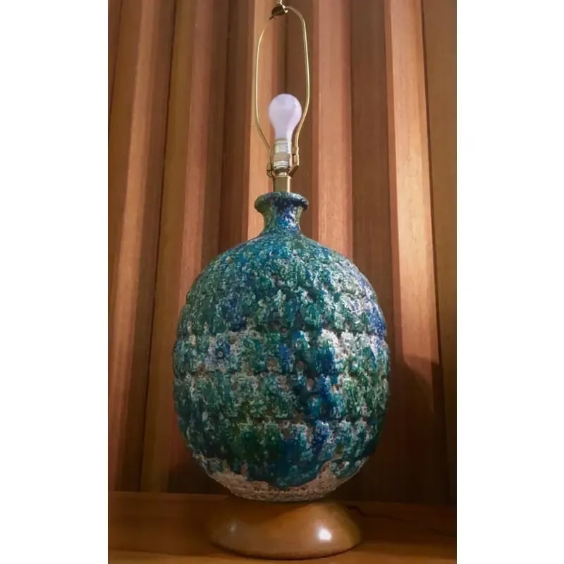 Large Mid-Century Ceramic Lava Round Body Table Lamp - 6