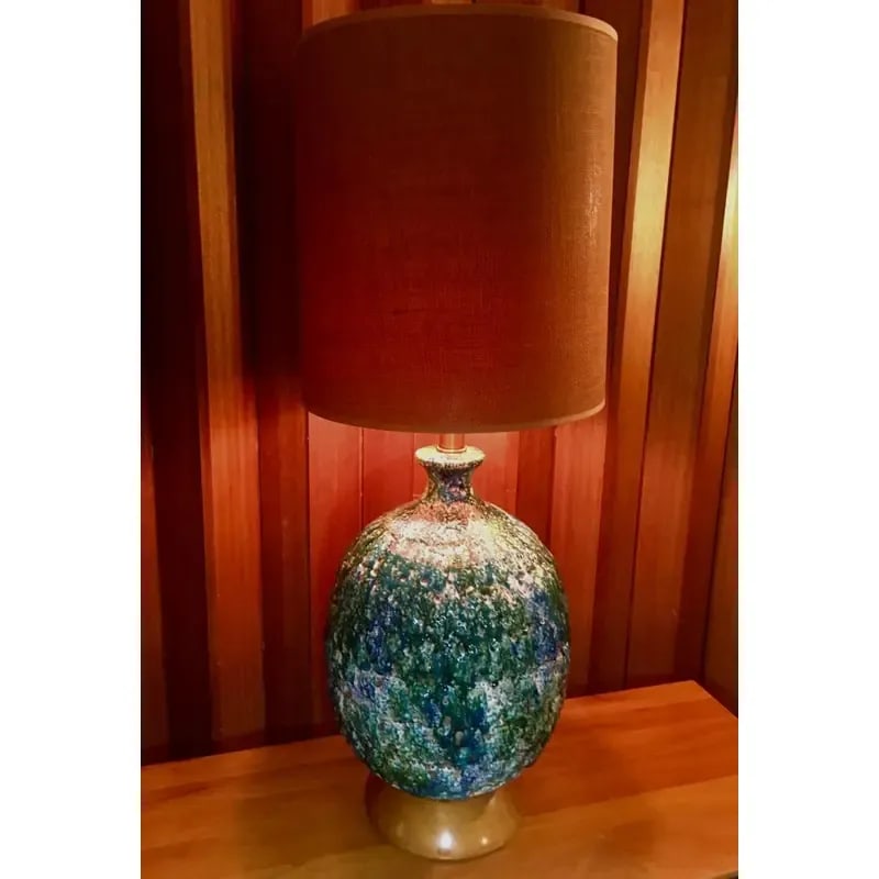 Large Mid-Century Ceramic Lava Round Body Table Lamp - 7