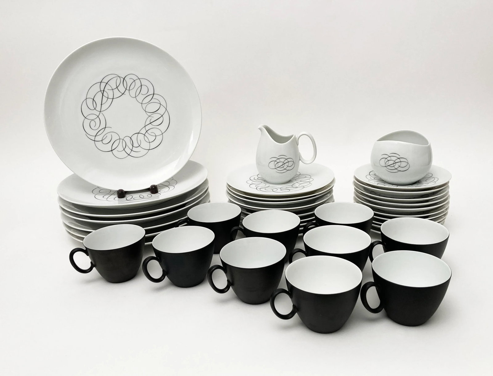 Mid Century Modern, Black and White, Rosenthal "Script" and "Charcoal" China Set by Raymond Loewy- 3 - 13