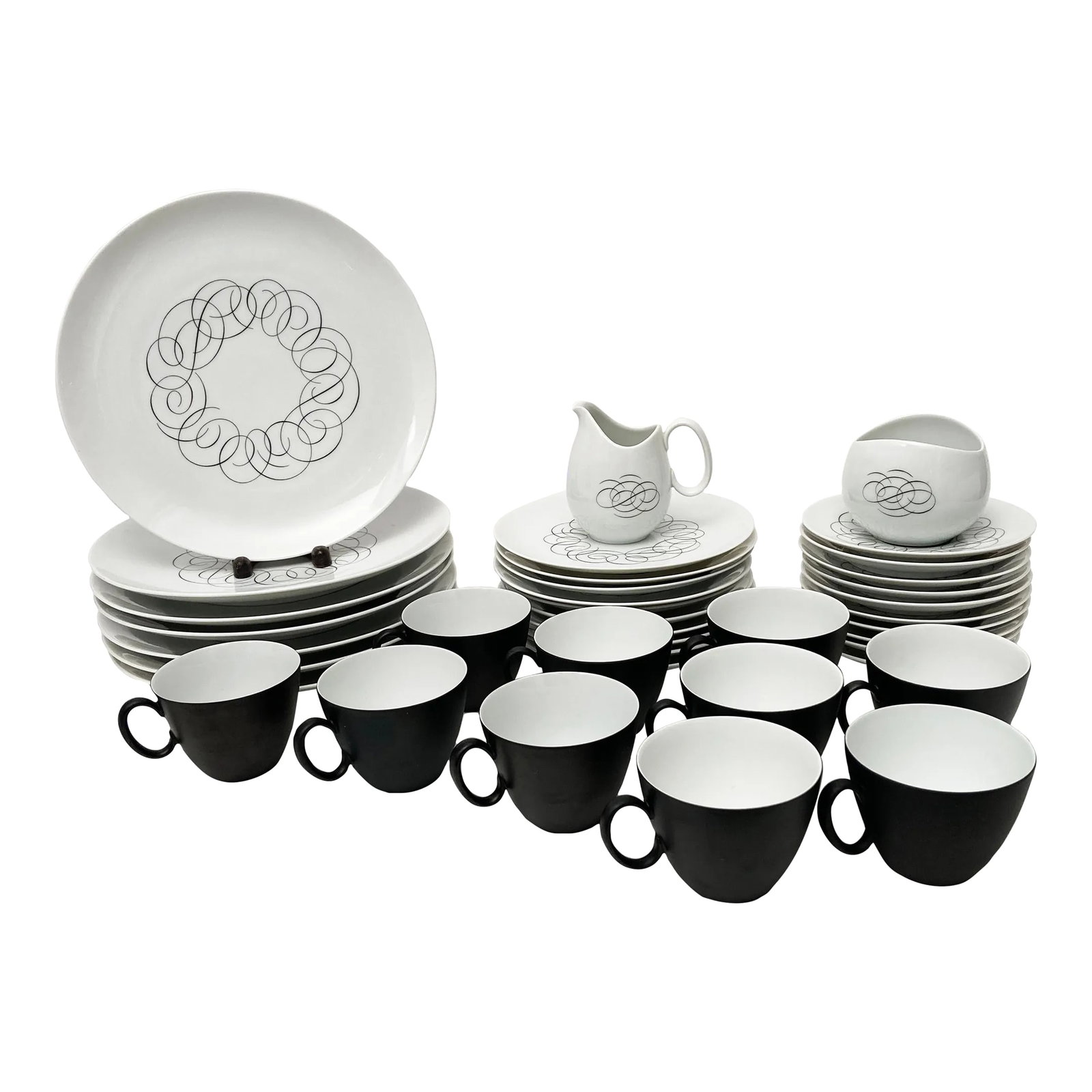 Mid Century Modern, Black and White, Rosenthal "Script" and "Charcoal" China Set by Raymond Loewy- 3: This rare and unique pattern of china was designed by the industrial design firm of Raymond Loewy for Rosenthal China Corporation out of Selb, Germany in 1952. It was officially brought to market in 1