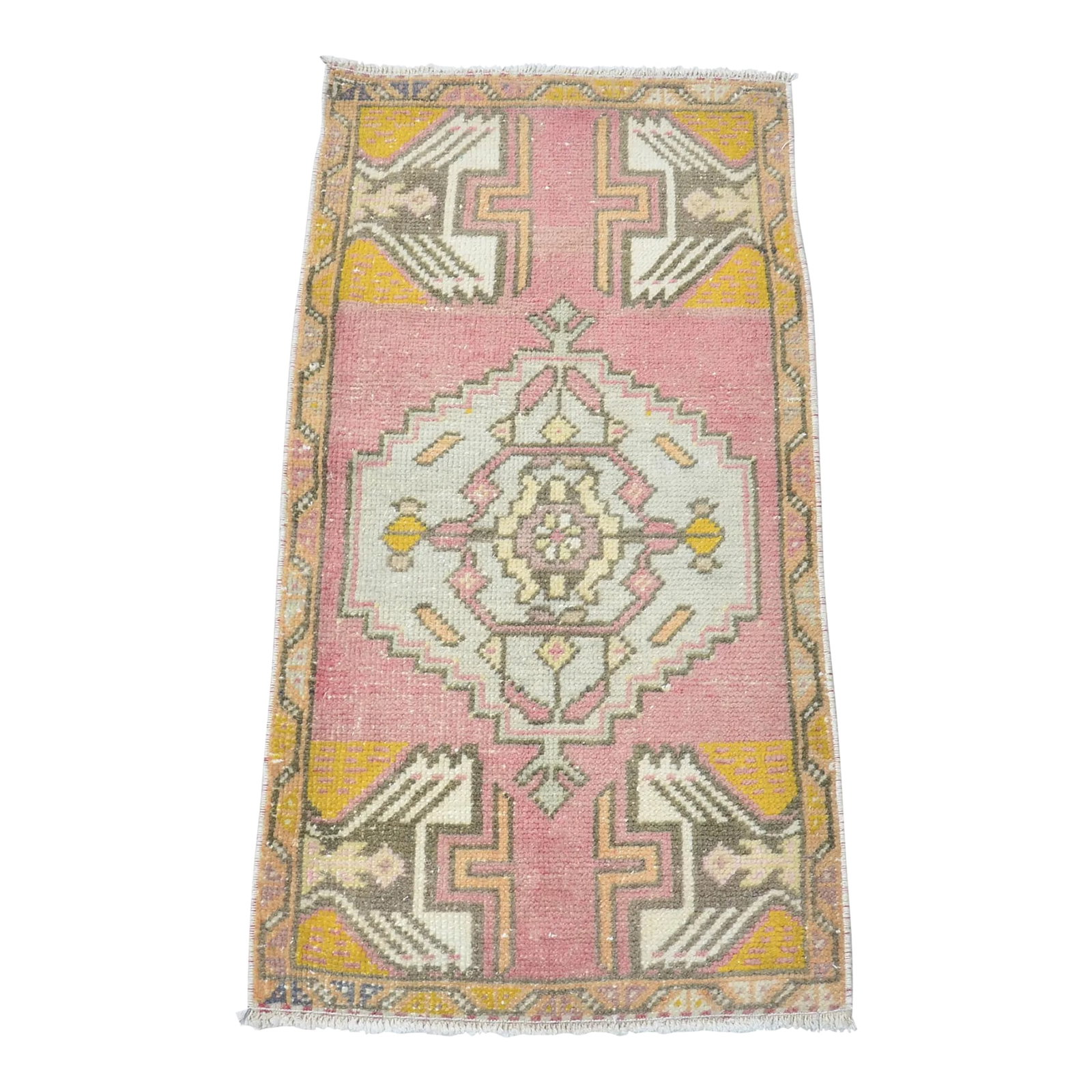 1960s Pastel Pink Oushak Bedroom Small Rug: 1960s Handmade wool and cotton rug in Turkish Anatolian Small Rug, Vintage Doormat Rug, Turkish Vintage Decorative Rug, Handmade wool Rug. One Of Kind traditional Rug with perfect design and colors.
