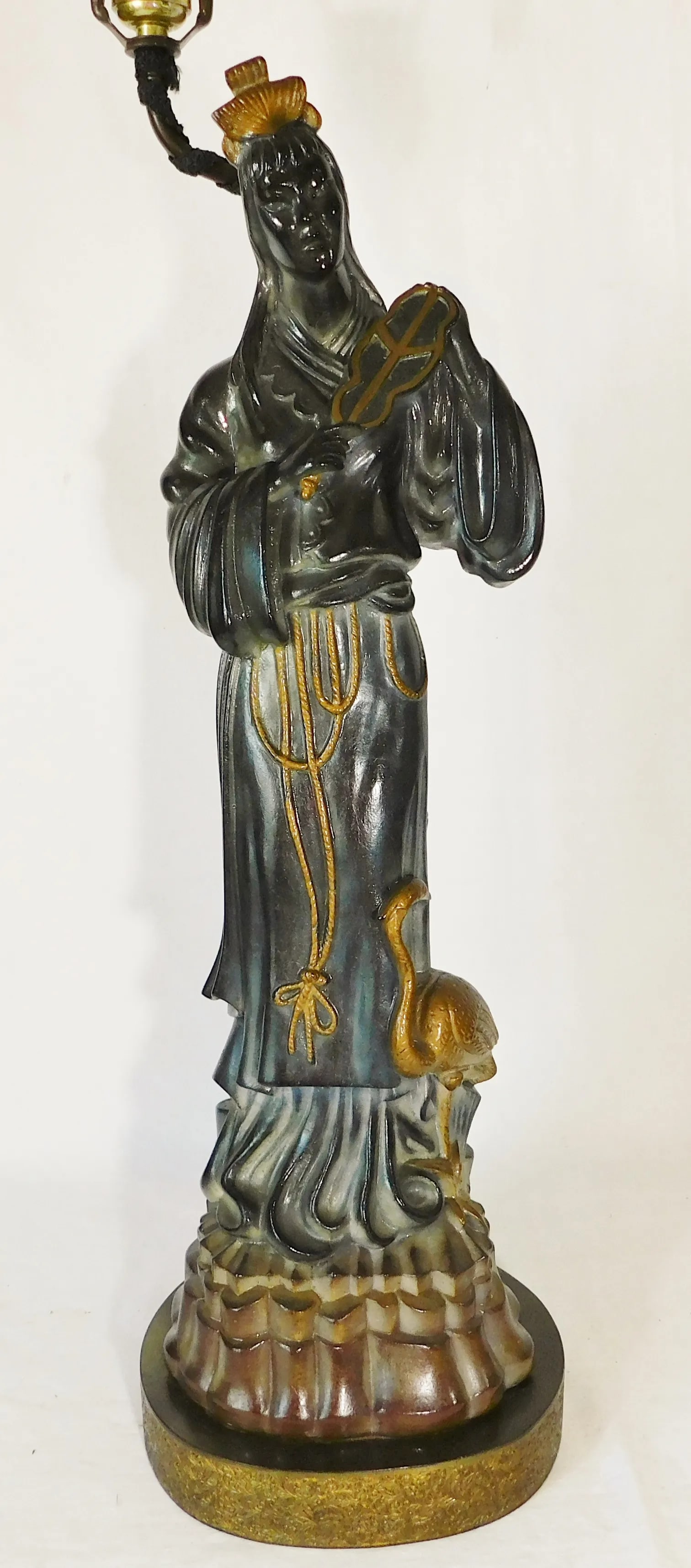 Large Pair Mid Century Asian Chinoiserie Figural Man Woman Table Lamps W/ Shades - 5