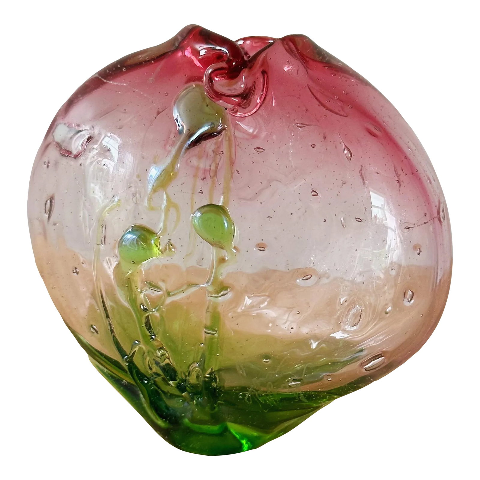 Vintage Mouth Blown Art Glass Bud Vase in Pink and Green: Vintage Mouth Blown Art Glass Bud Vase in Pink and Green Measures approx: 3.5H x 4L x 2.5D Please visit my other listings for more curated treasures. Condition: Alterations: Original Condition