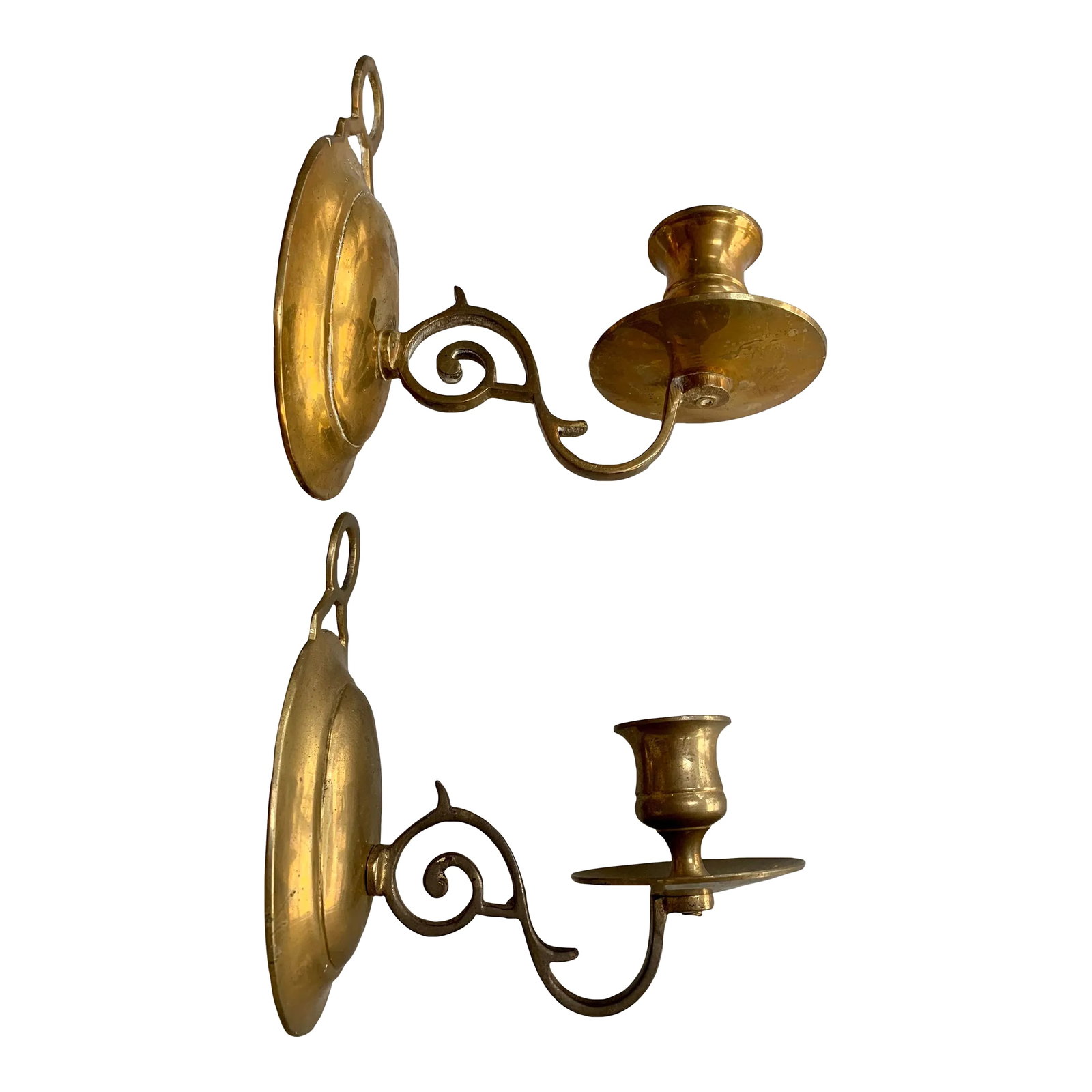 Vintage Brass Candleholder Sconces Set of 2: Vintage Brass Candleholder Sconces Set of 2. Heavy brass. Great vintage condition Condition: Alterations: Original Condition Unaltered Imperfections: Some Imperfections Condition Notes: Great vintage