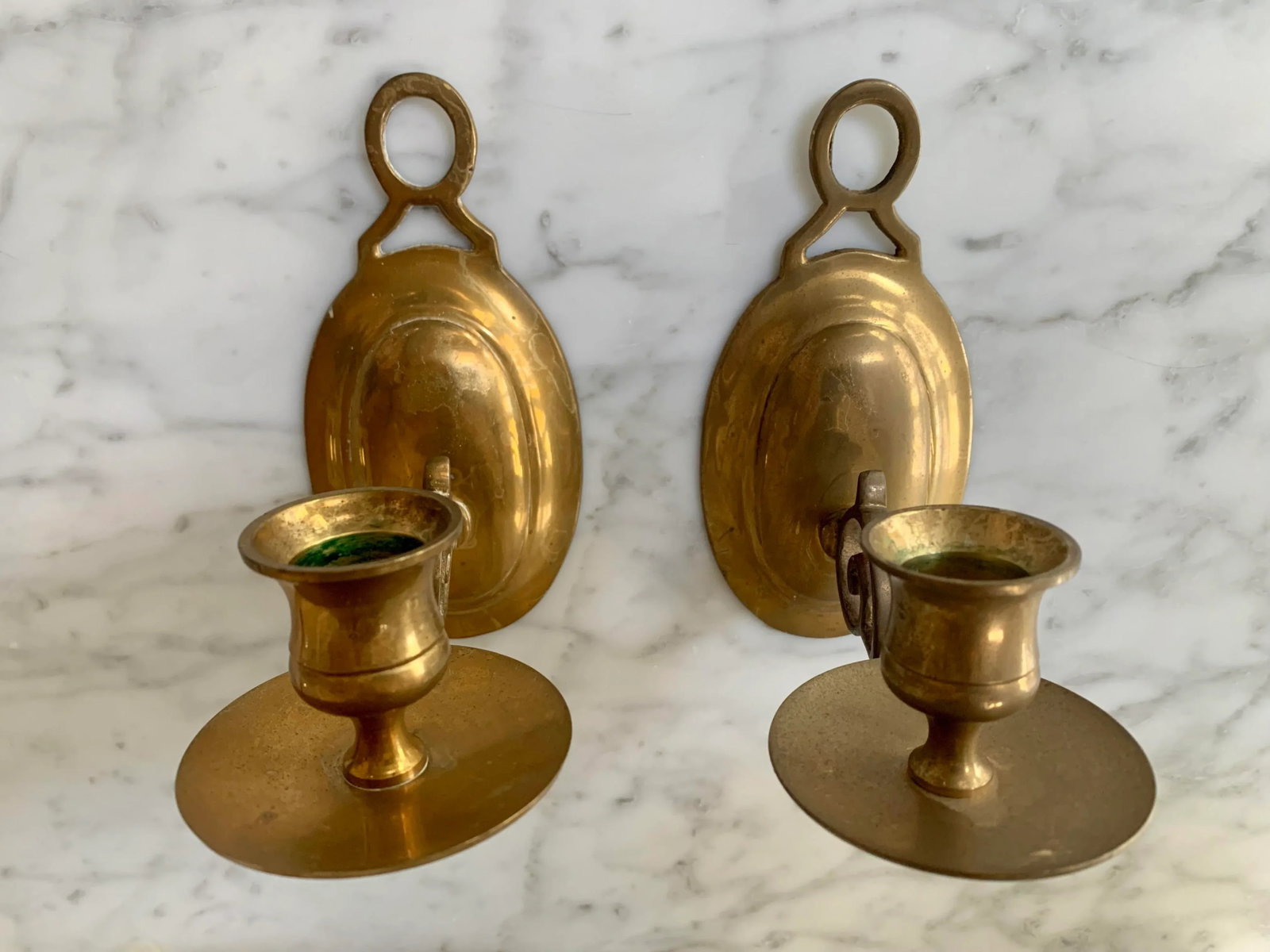 Vintage Brass Candleholder Sconces Set of 2 - 4