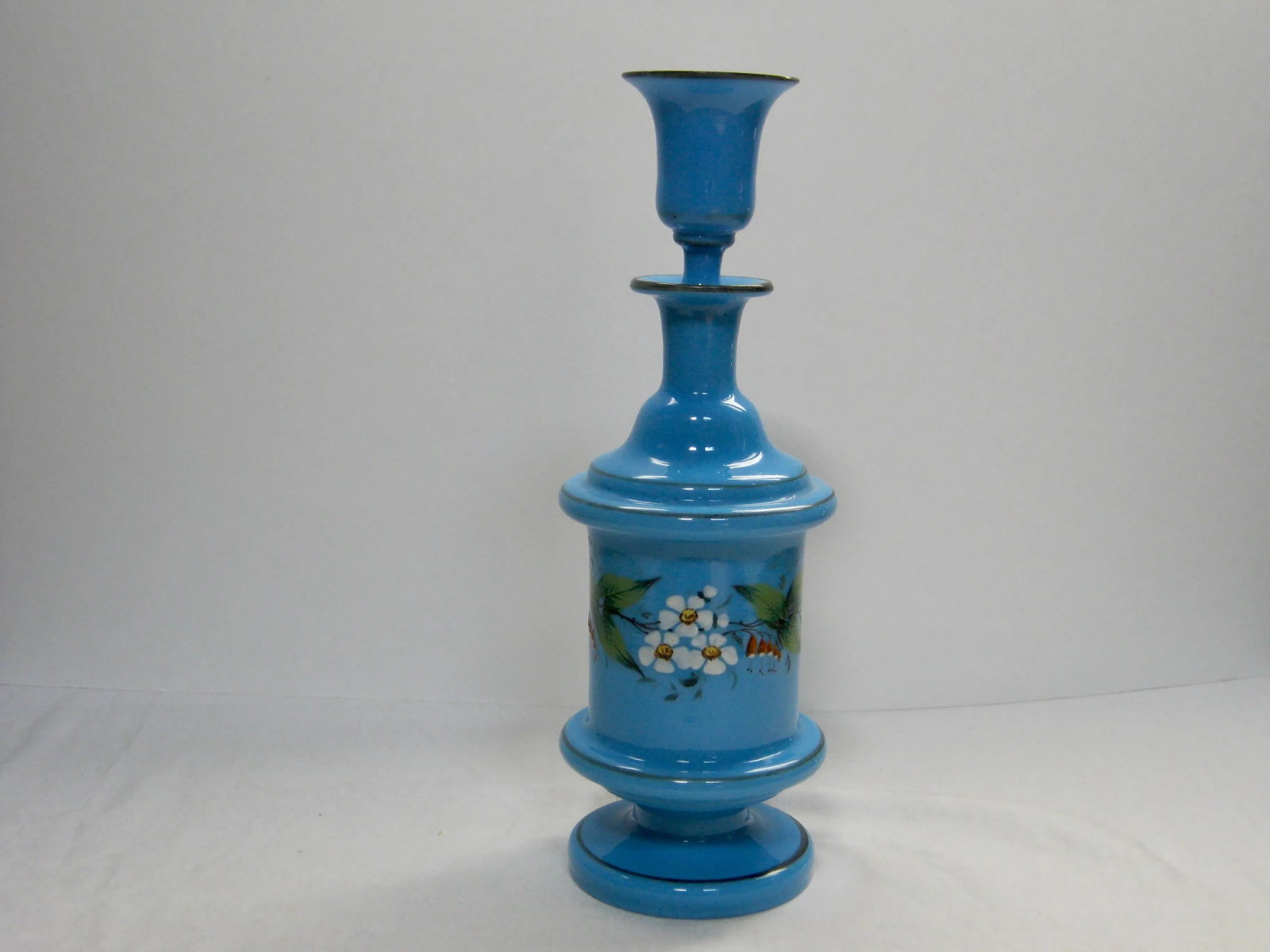 Antique French Hand Painted Blue Opaline Decanter - 2