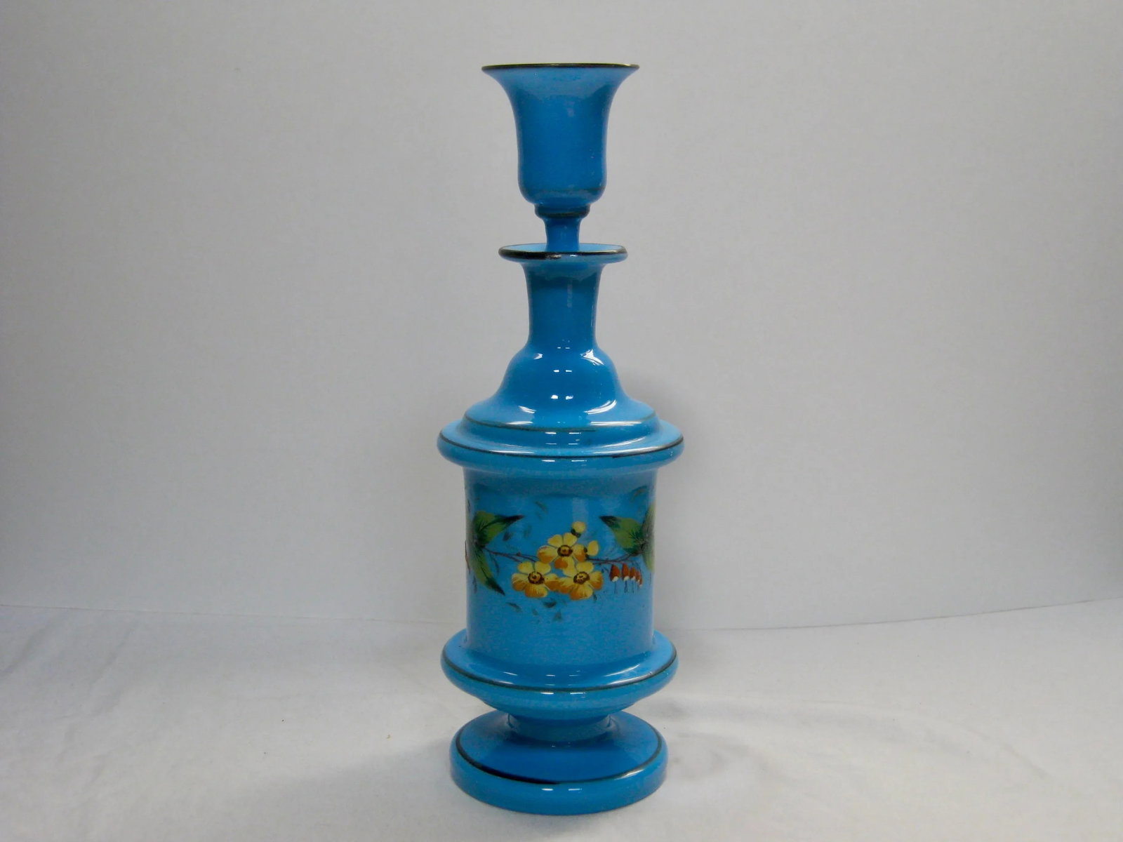 Antique French Hand Painted Blue Opaline Decanter - 3