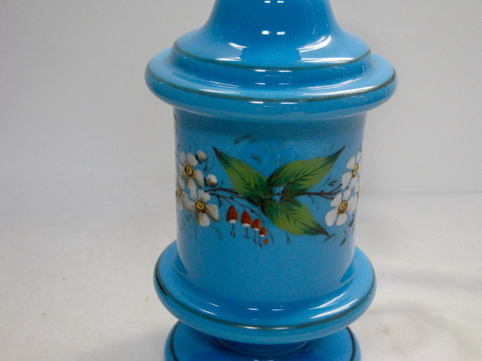 Antique French Hand Painted Blue Opaline Decanter - 4