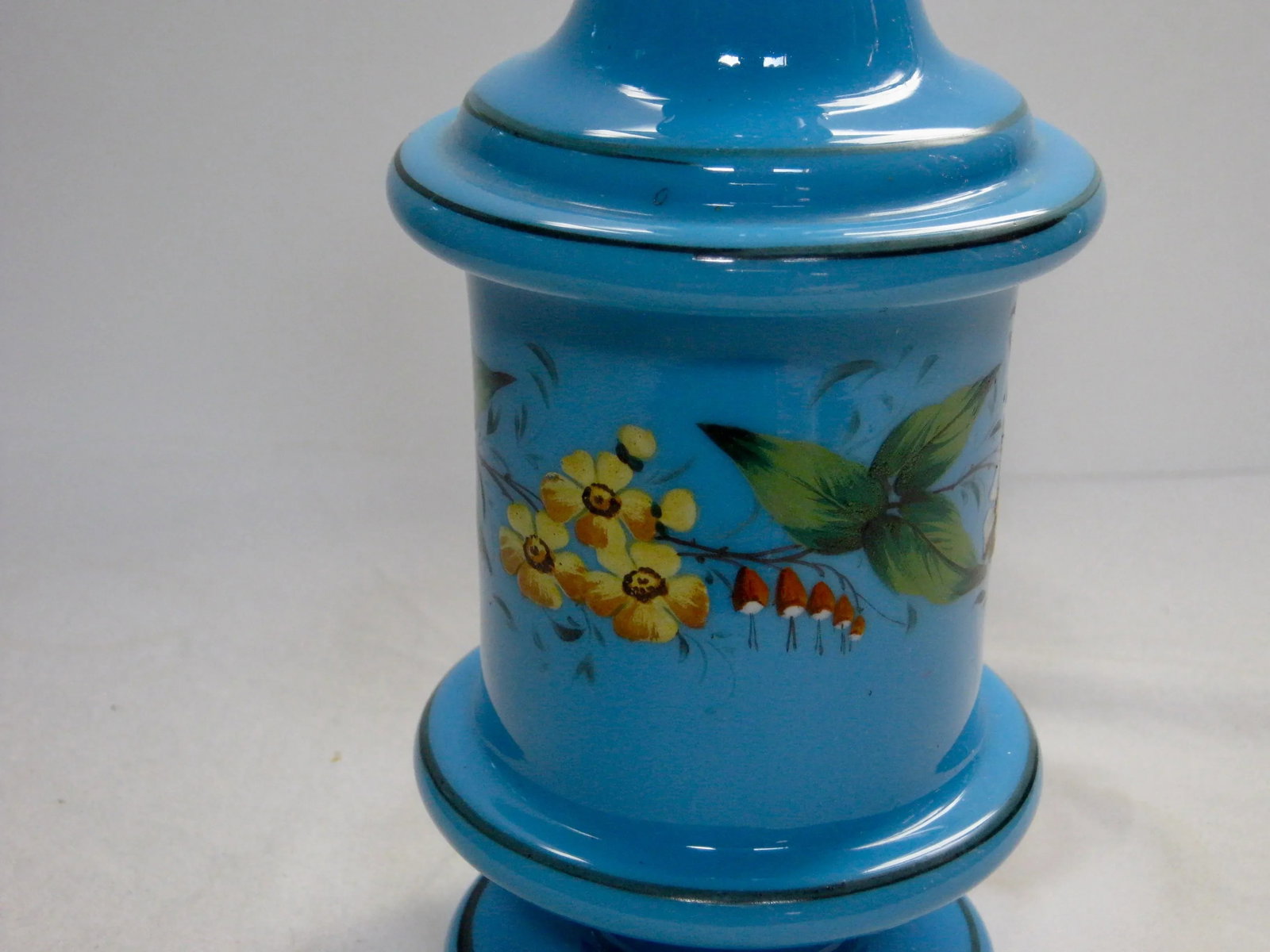Antique French Hand Painted Blue Opaline Decanter - 5