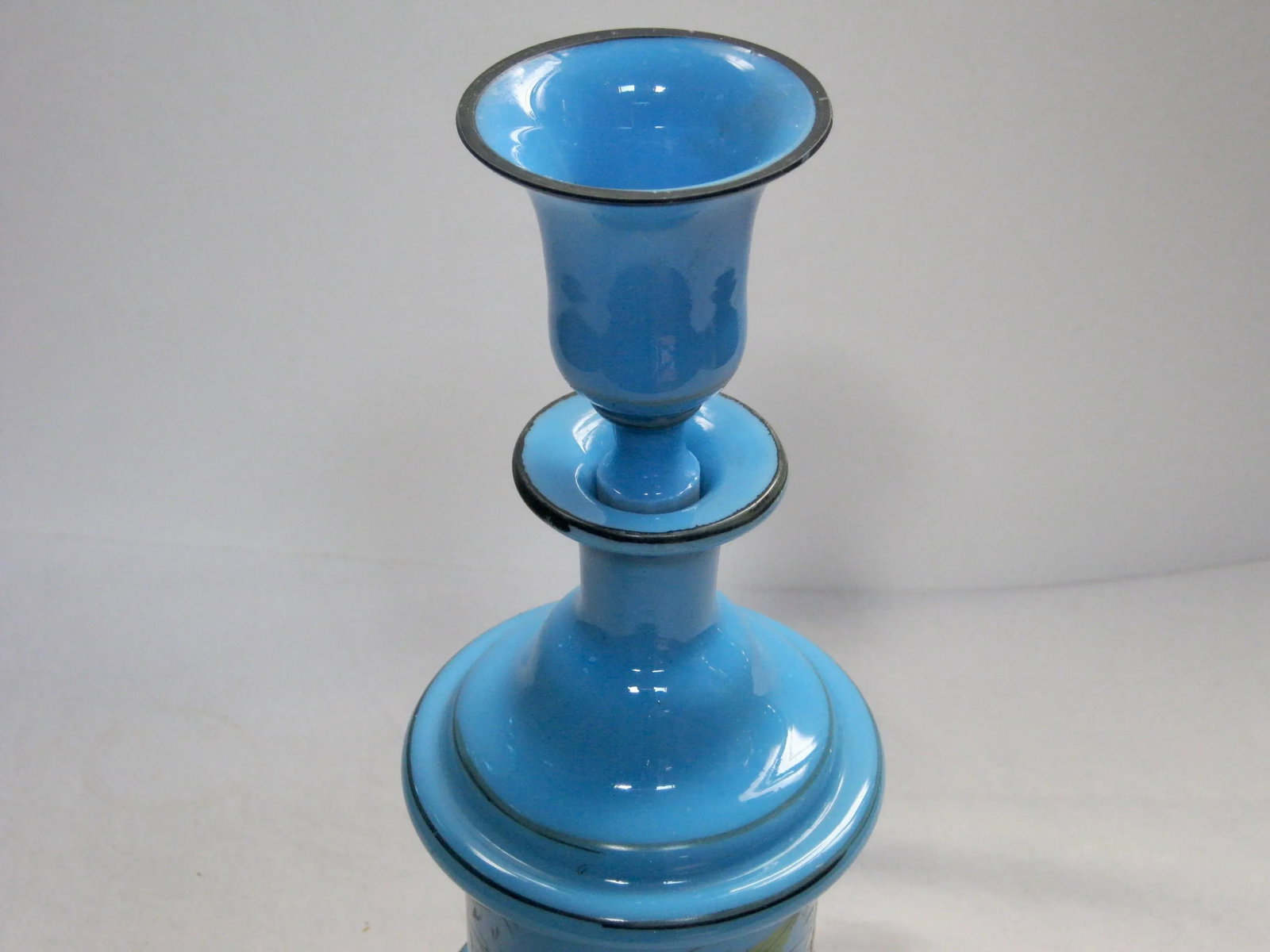 Antique French Hand Painted Blue Opaline Decanter - 6