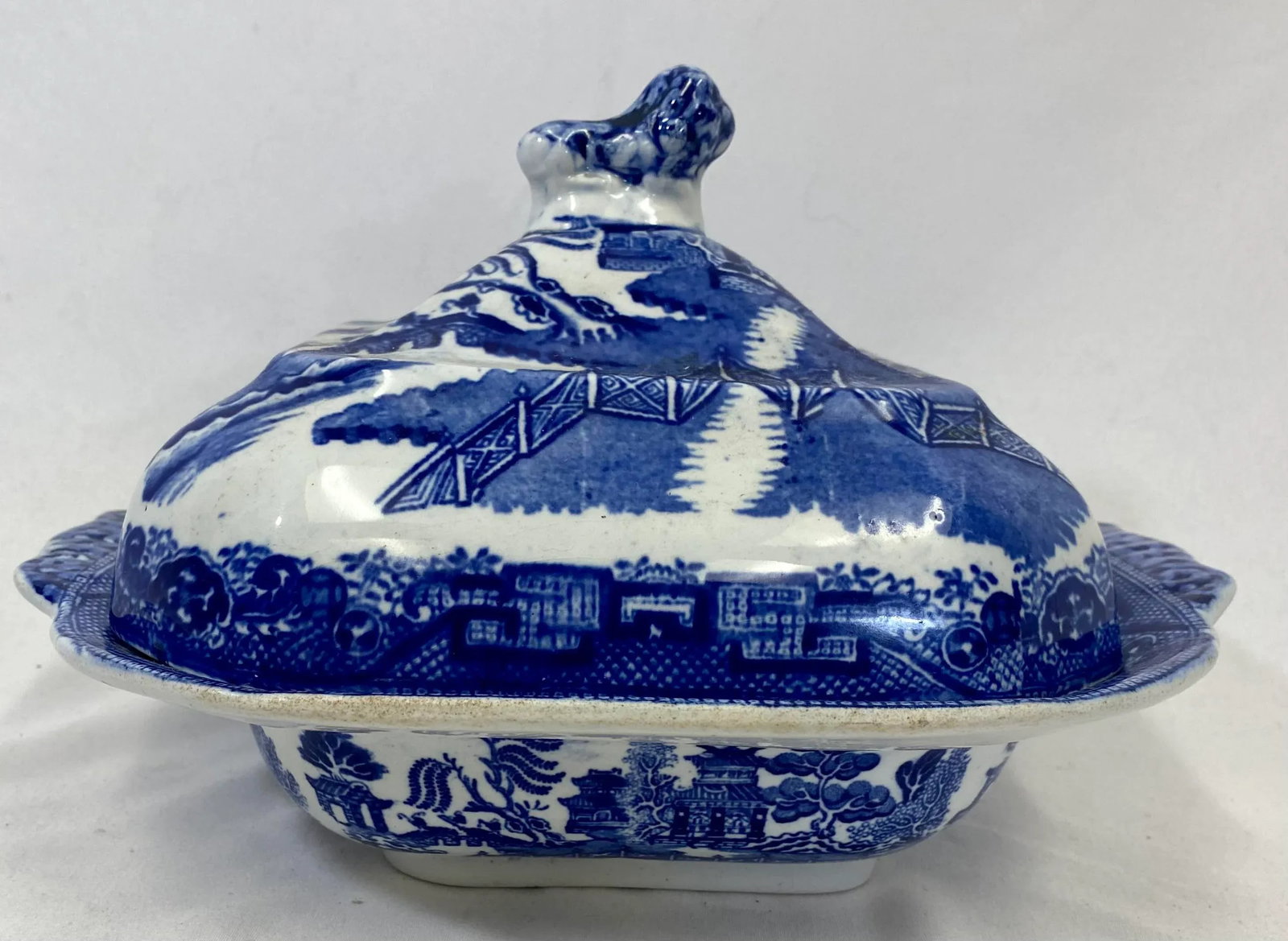 Antique Covered Blue Willow Tureen /Serving Bowl From England - Circa 1900 - 13