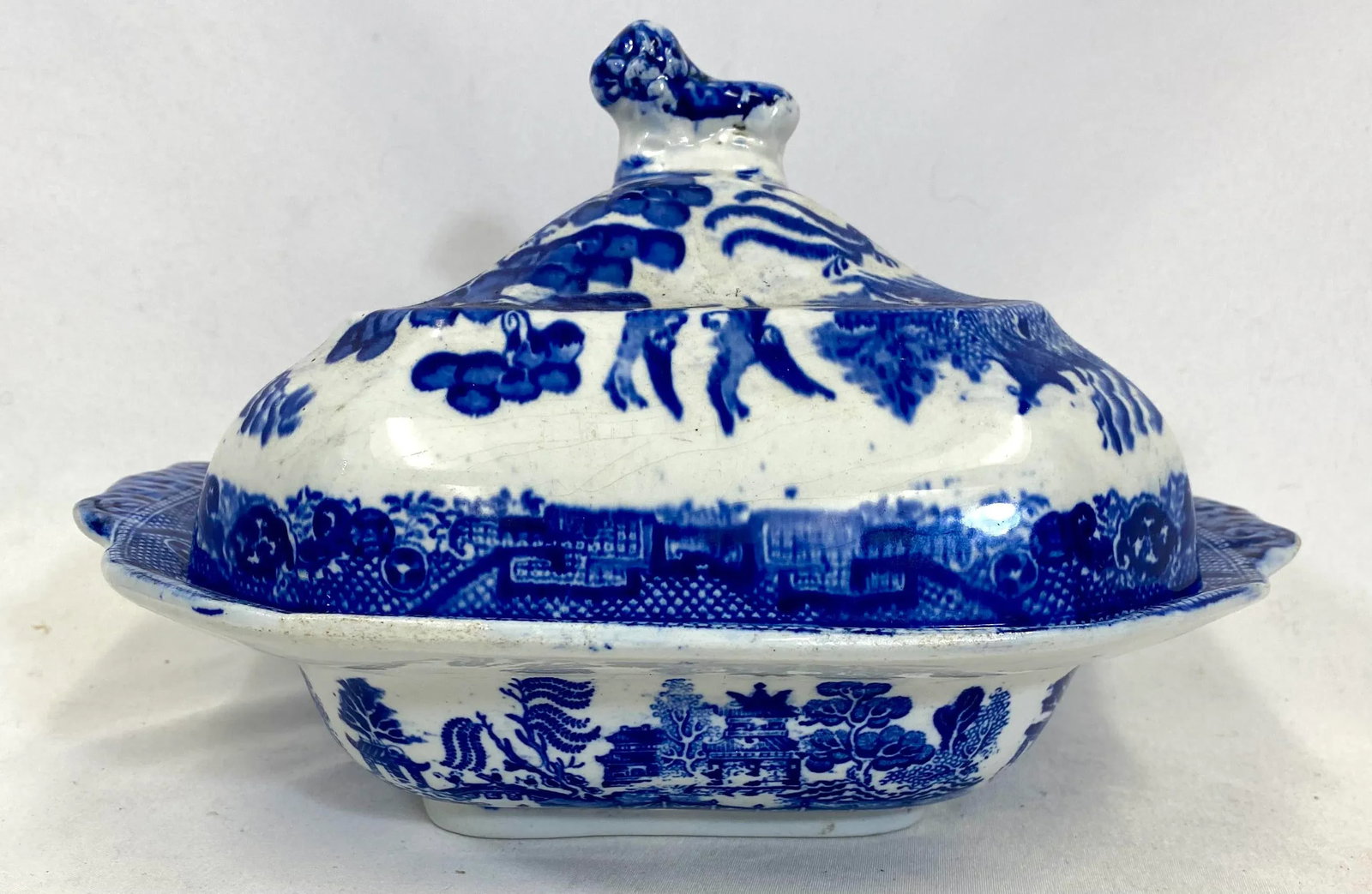 Antique Covered Blue Willow Tureen /Serving Bowl From England - Circa 1900 - 2