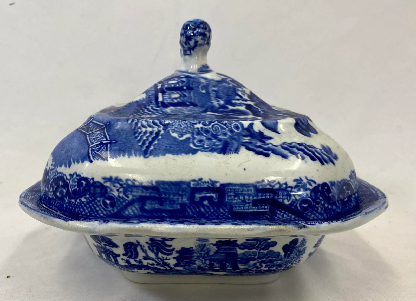 Antique Covered Blue Willow Tureen /Serving Bowl From England - Circa 1900 - 3
