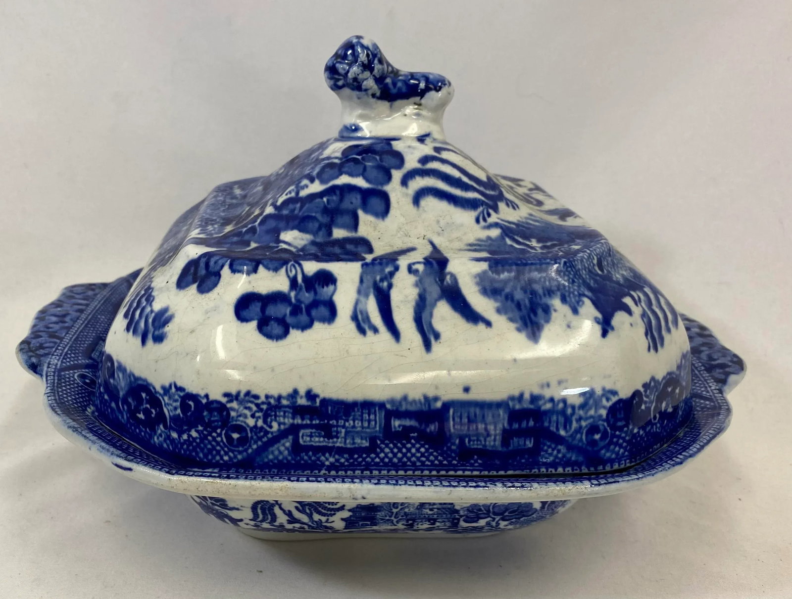 Antique Covered Blue Willow Tureen /Serving Bowl From England - Circa 1900 - 4