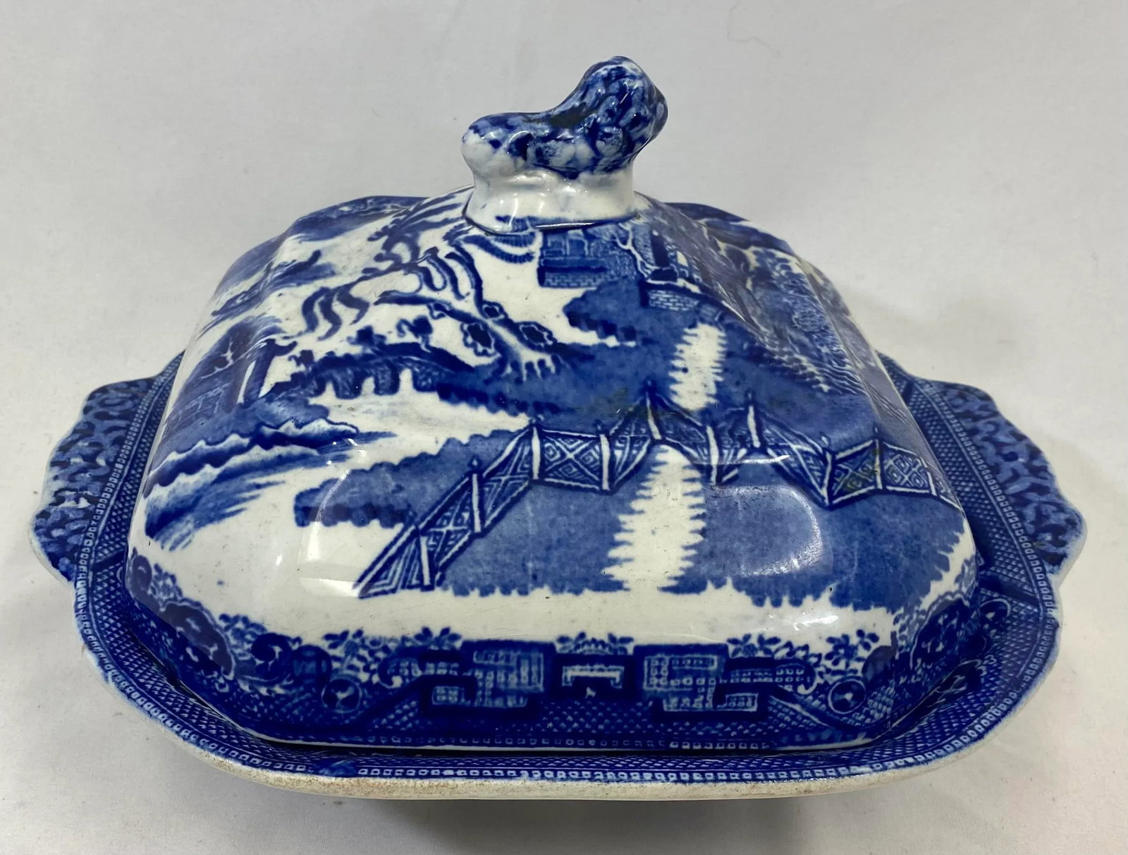 Antique Covered Blue Willow Tureen /Serving Bowl From England - Circa 1900 - 5