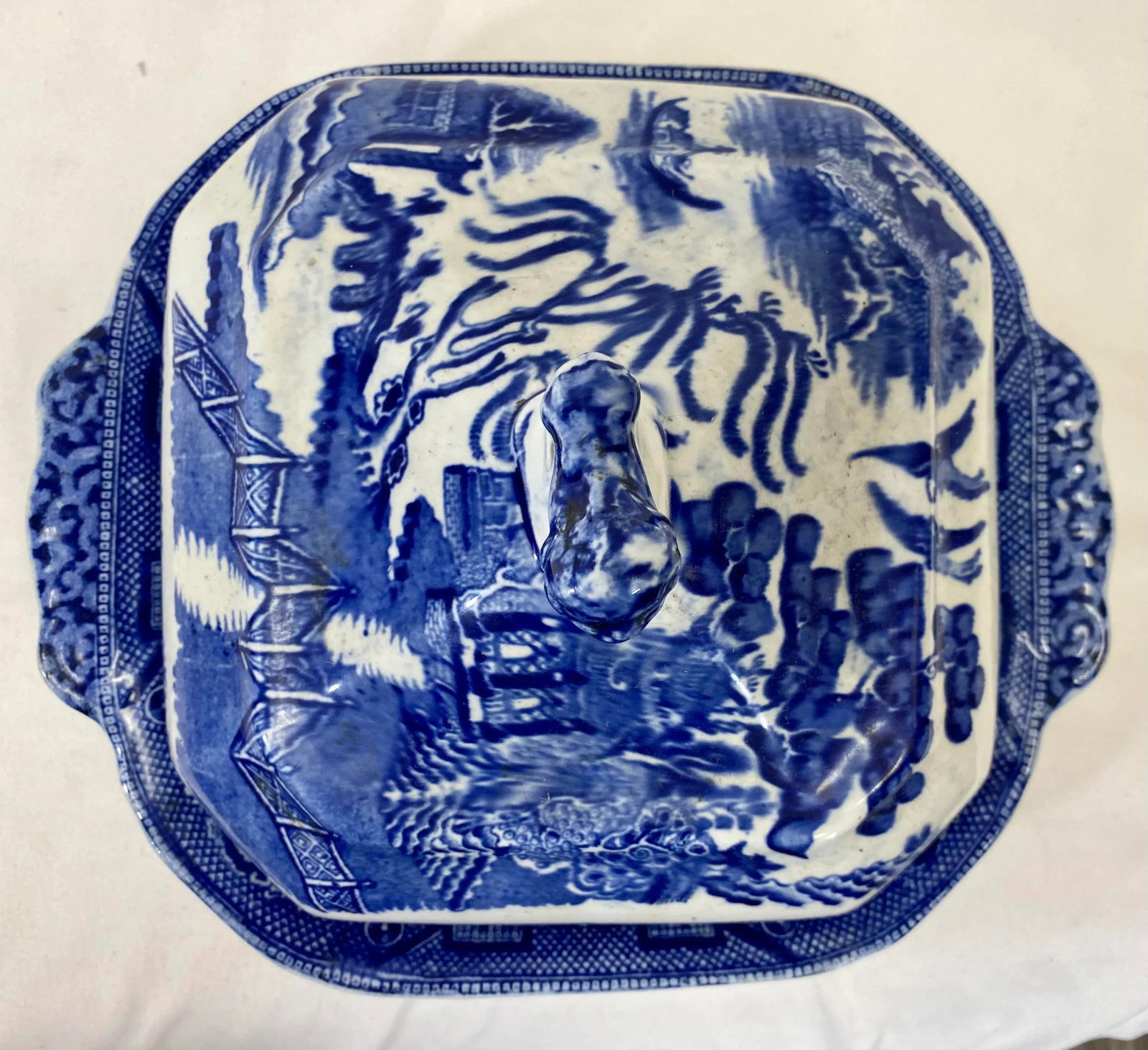 Antique Covered Blue Willow Tureen /Serving Bowl From England - Circa 1900 - 6