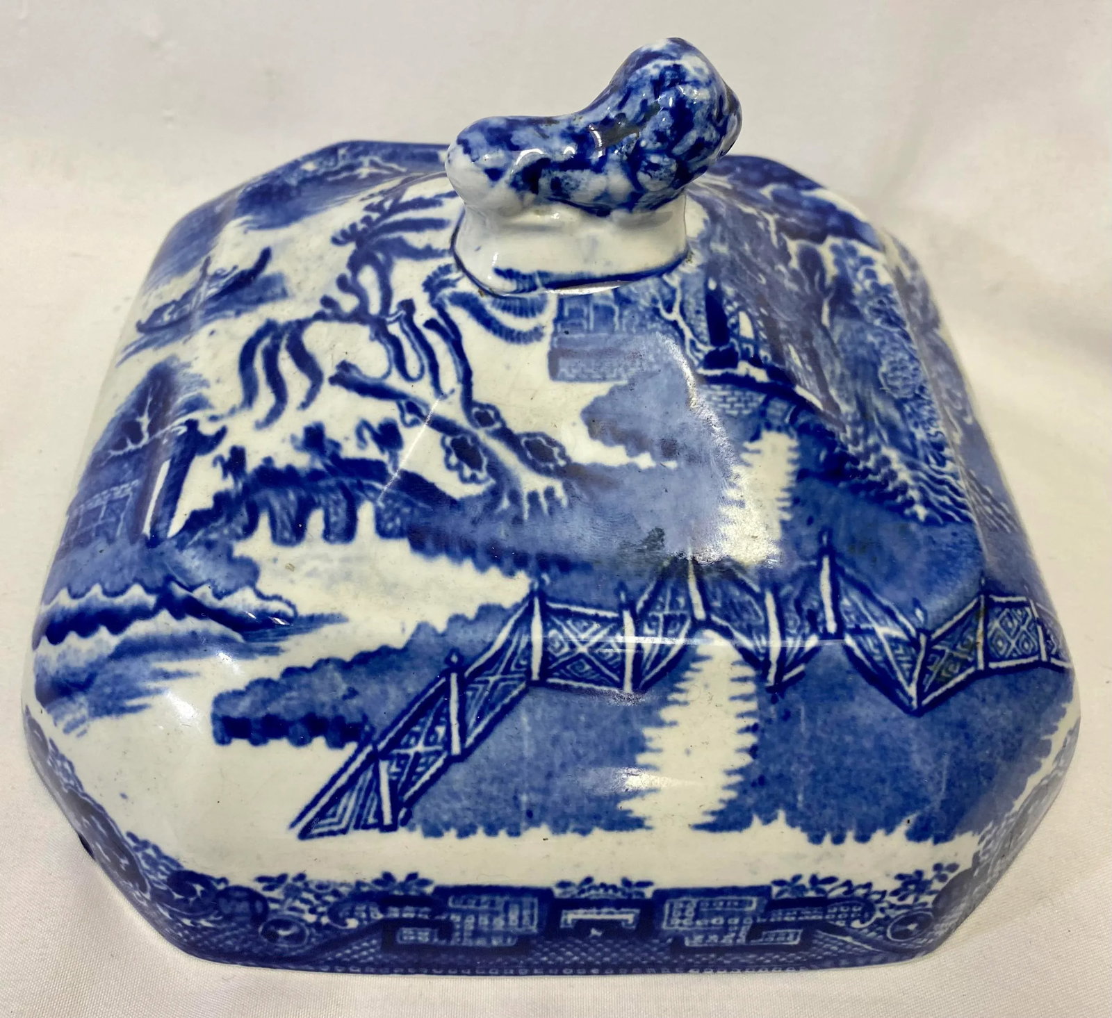 Antique Covered Blue Willow Tureen /Serving Bowl From England - Circa 1900 - 8