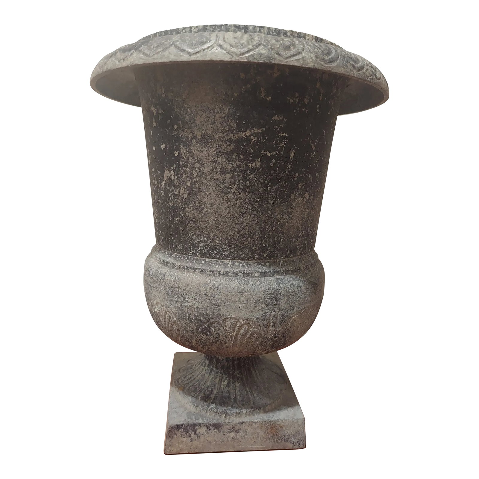 20th Century Pedestal Urn Planter: pedestal urn planter Slate grey finish Condition: Alterations: Original Condition Unaltered Imperfections: Some Imperfections Condition Notes: used good Materials & Techniques: Cast Iron Detai