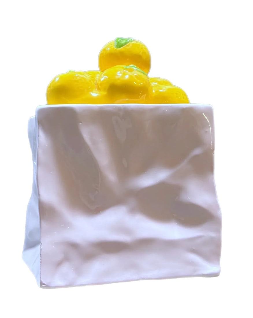 Vintage 1980s Italian Style Ceramic Paper Bag With Lemons - 3
