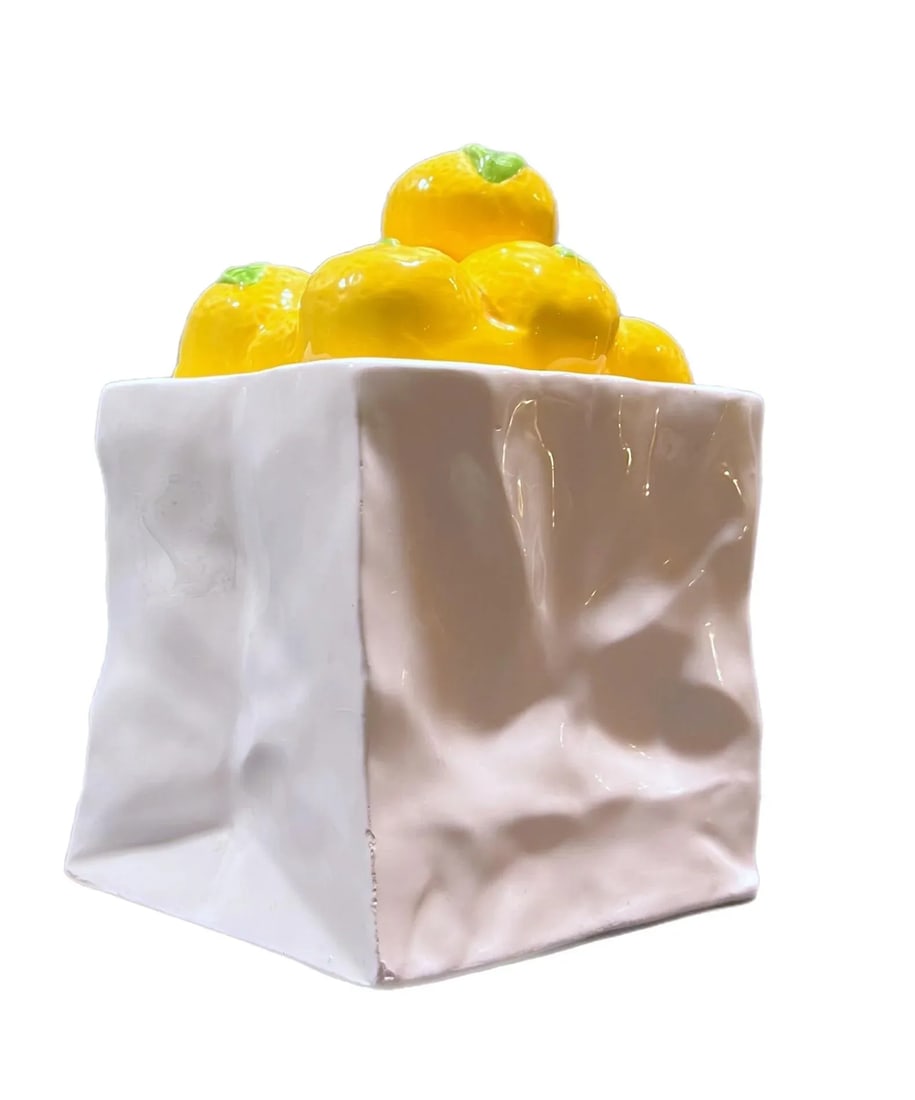 Vintage 1980s Italian Style Ceramic Paper Bag With Lemons - 4
