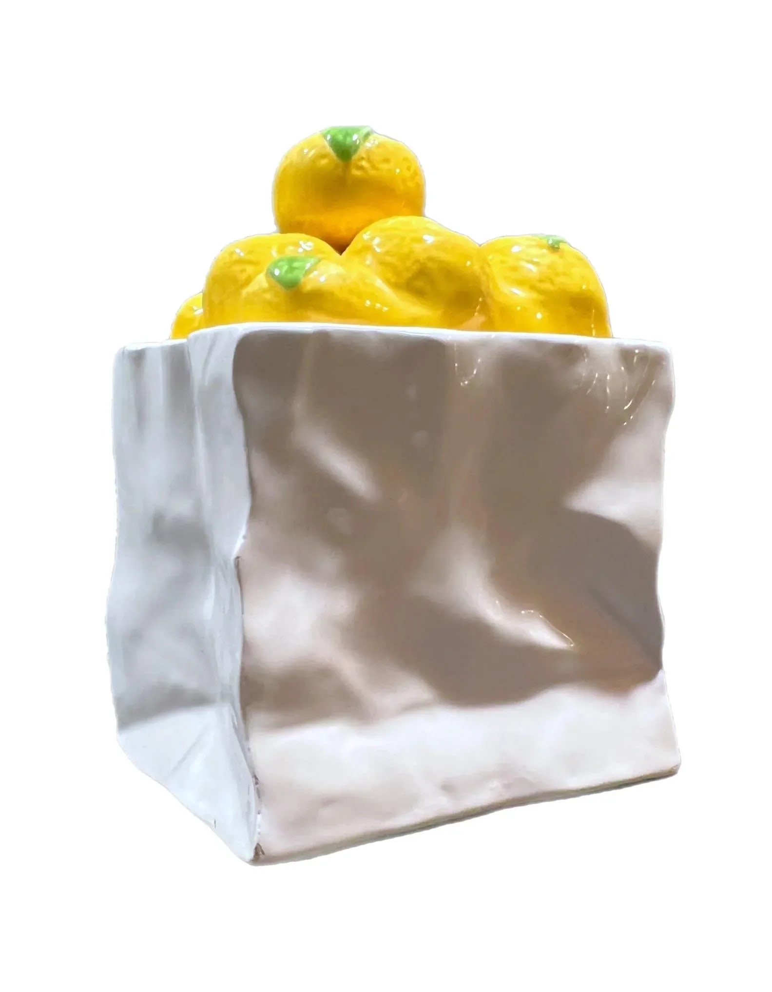 Vintage 1980s Italian Style Ceramic Paper Bag With Lemons - 7