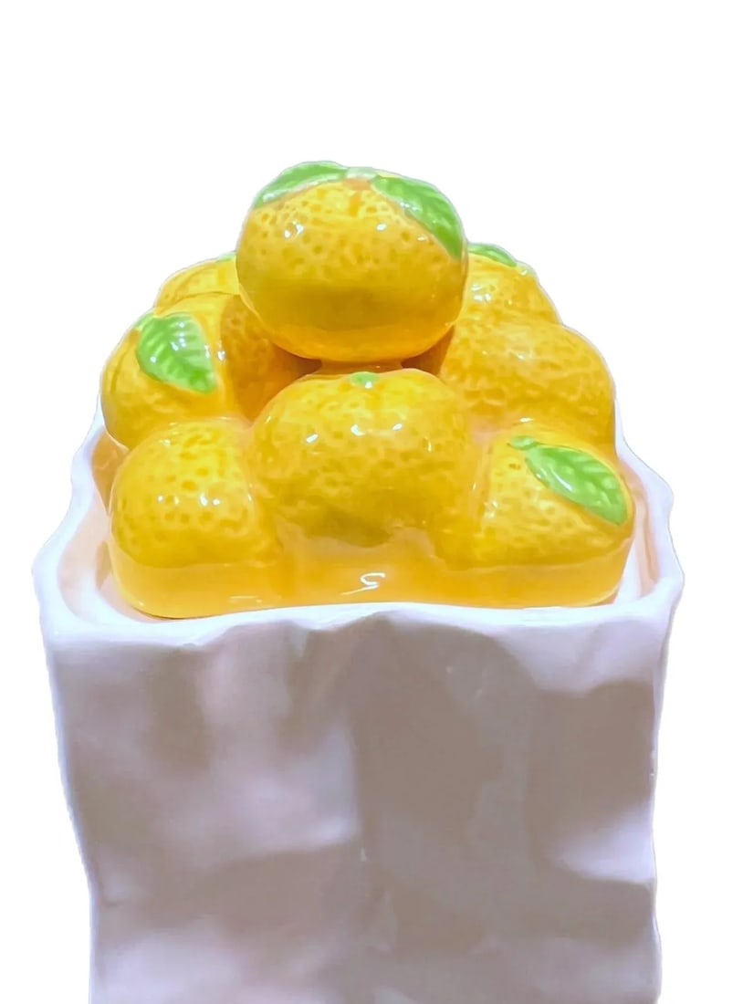 Vintage 1980s Italian Style Ceramic Paper Bag With Lemons - 8