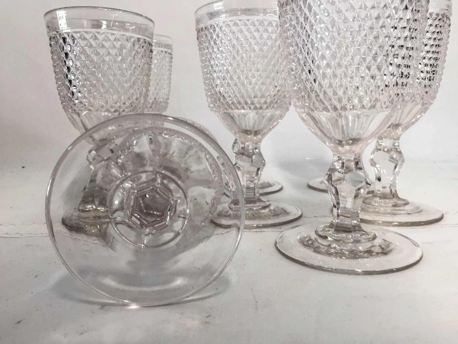 Vintage American Saw-Tooth Pattern Glass Goblets - Set of 8 - 6