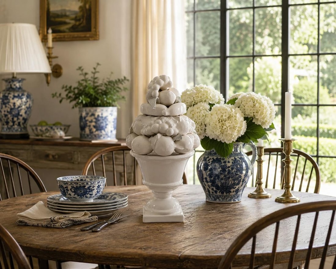 Mid-Century White Glazed Ceramic Fruit Topiary - 2