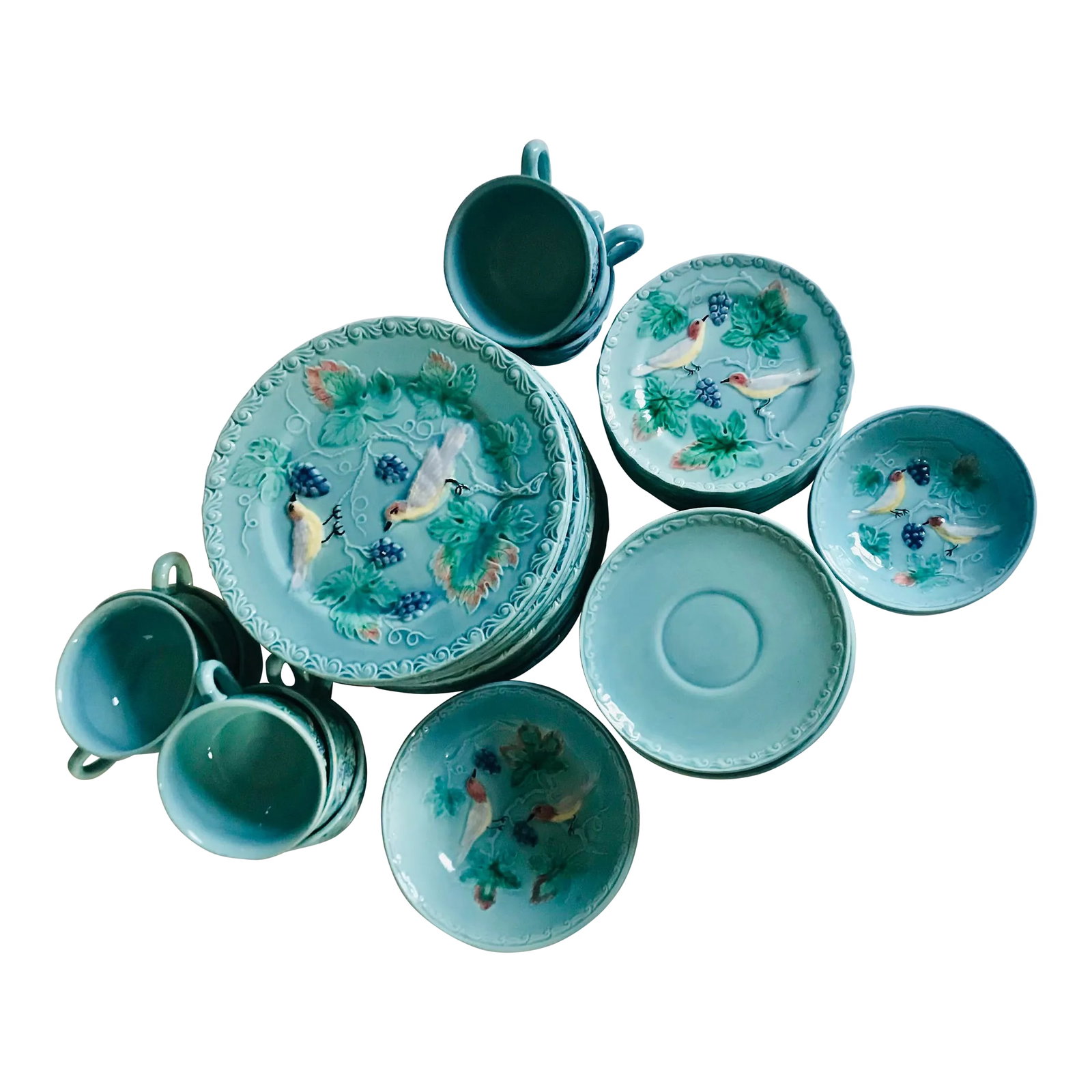 Antique West German Highmount Majolica Blue Bird and Grape China Set (1 of 9)