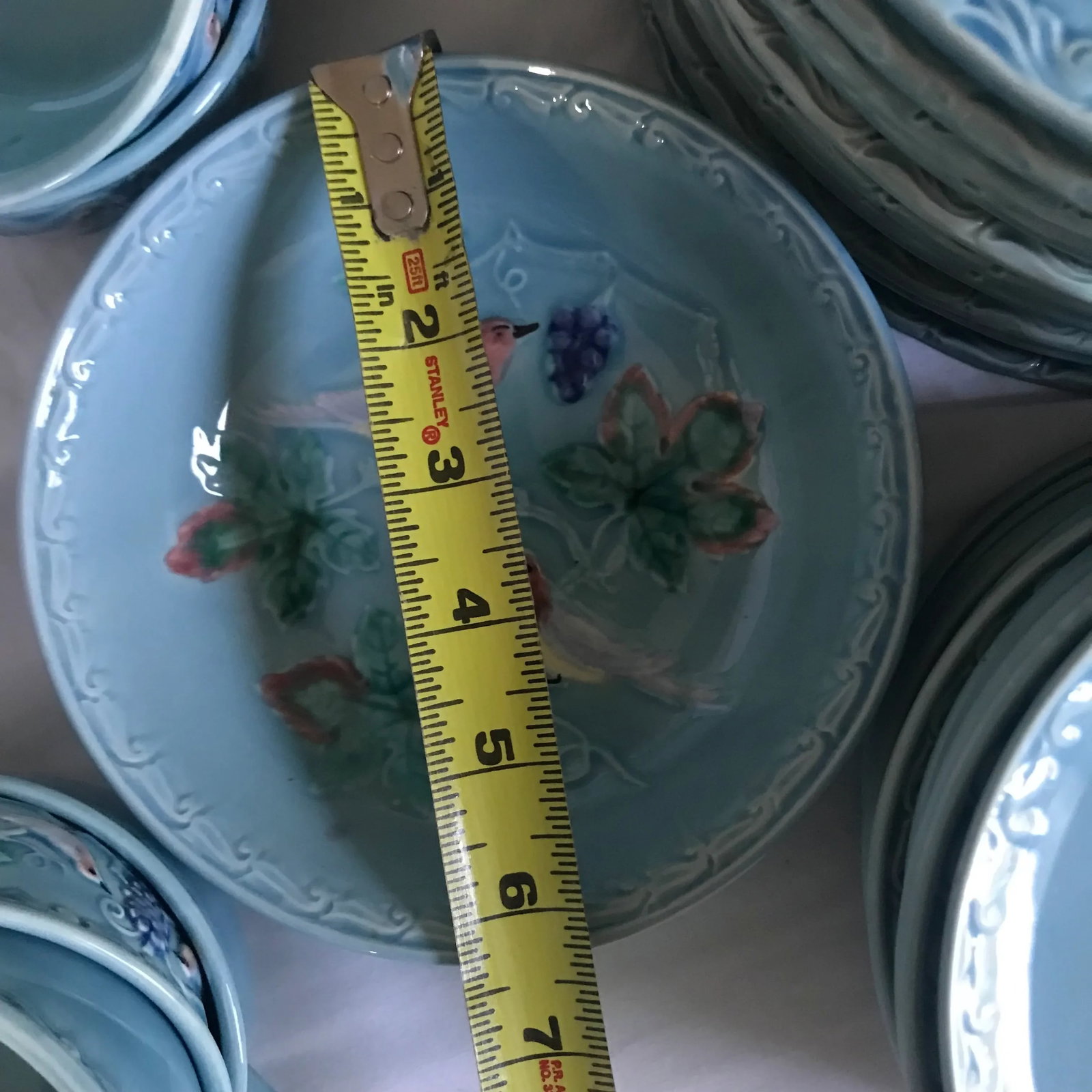 Antique West German Highmount Majolica Blue Bird and Grape China Set - 7