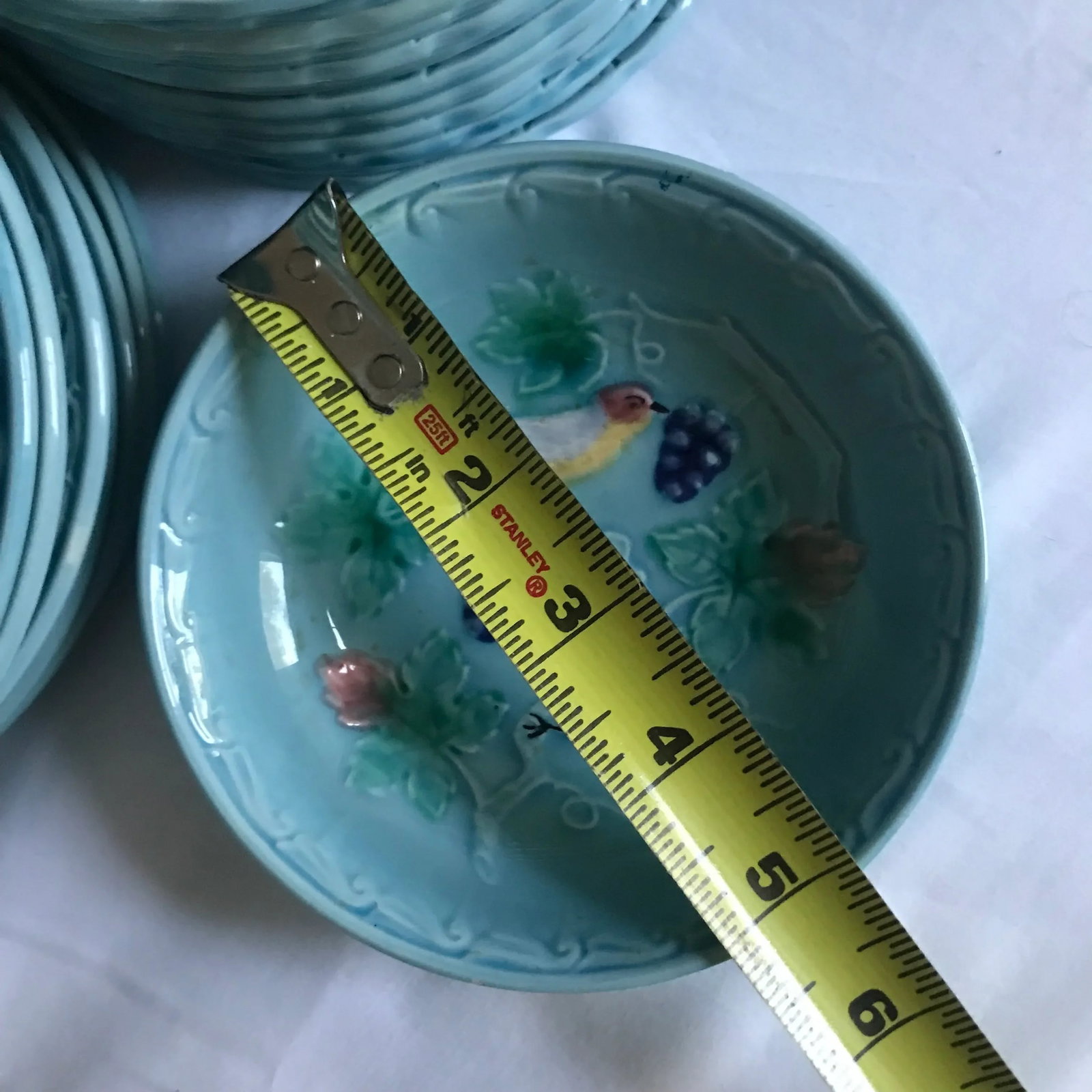 Antique West German Highmount Majolica Blue Bird and Grape China Set - 8