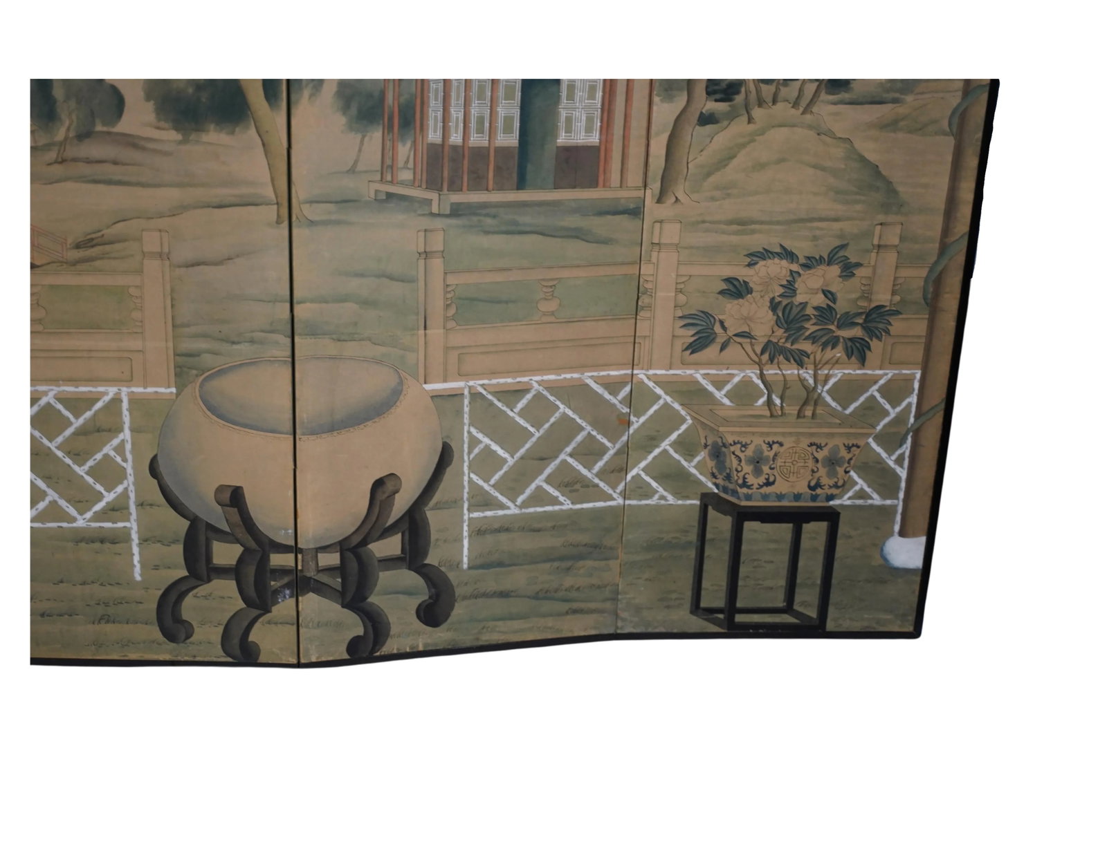 Mid 20th Century Chinoiserie Hand-Painted Six Panel Screen With Flowers and Landscape - 10