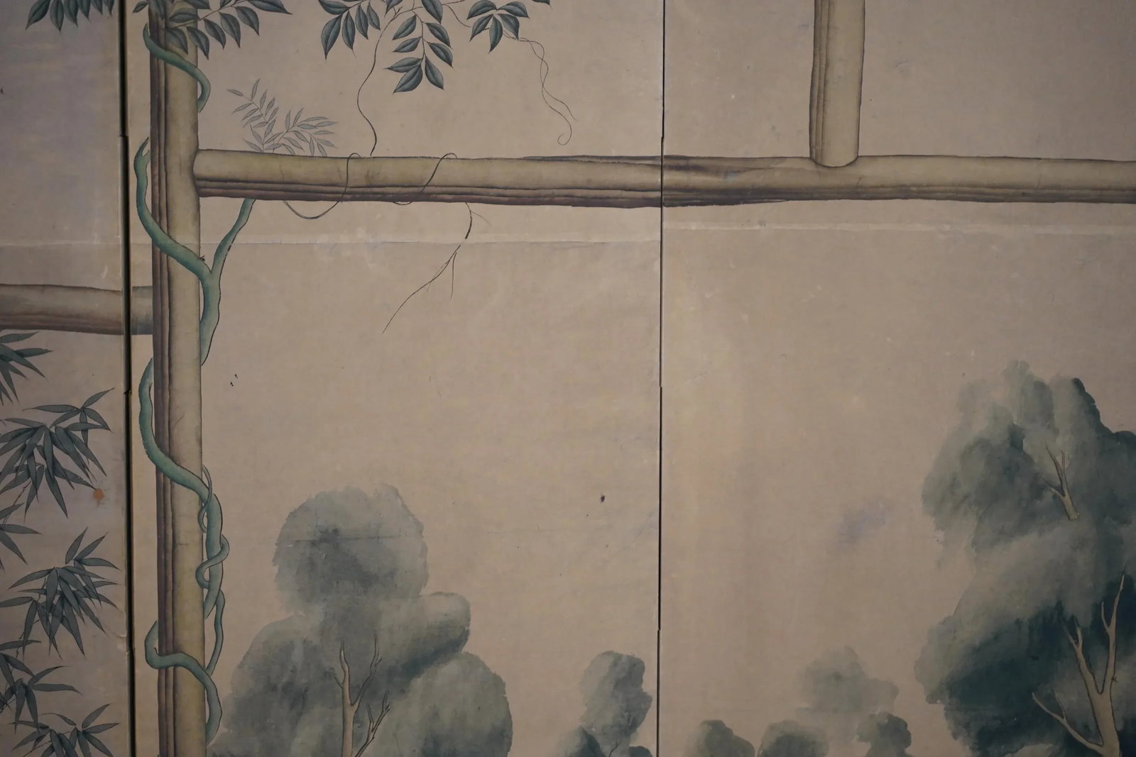 Mid 20th Century Chinoiserie Hand-Painted Six Panel Screen With Flowers and Landscape - 12