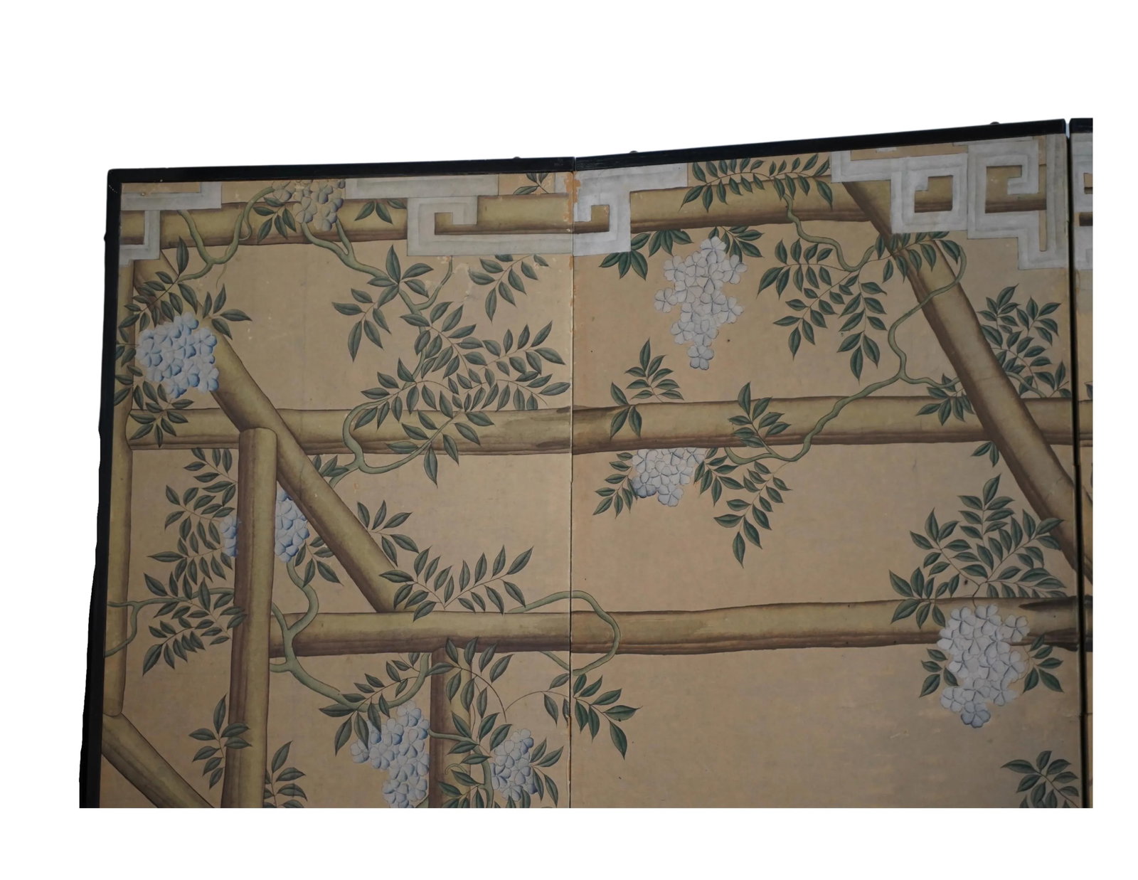 Mid 20th Century Chinoiserie Hand-Painted Six Panel Screen With Flowers and Landscape - 3