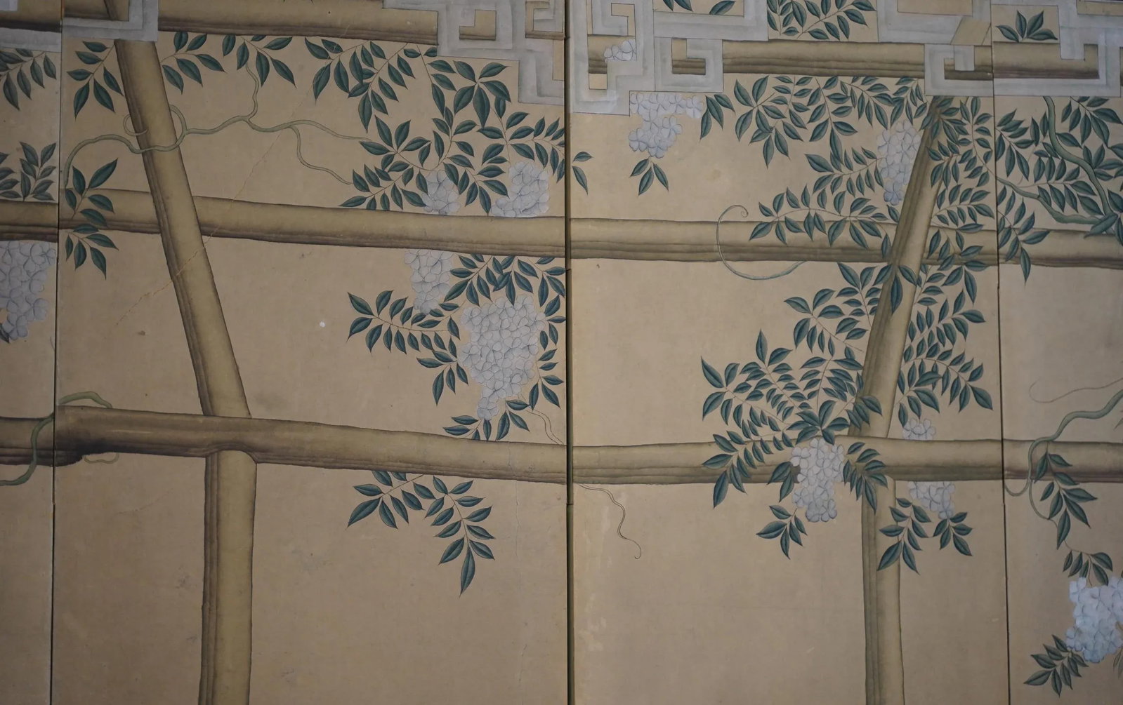 Mid 20th Century Chinoiserie Hand-Painted Six Panel Screen With Flowers and Landscape - 4