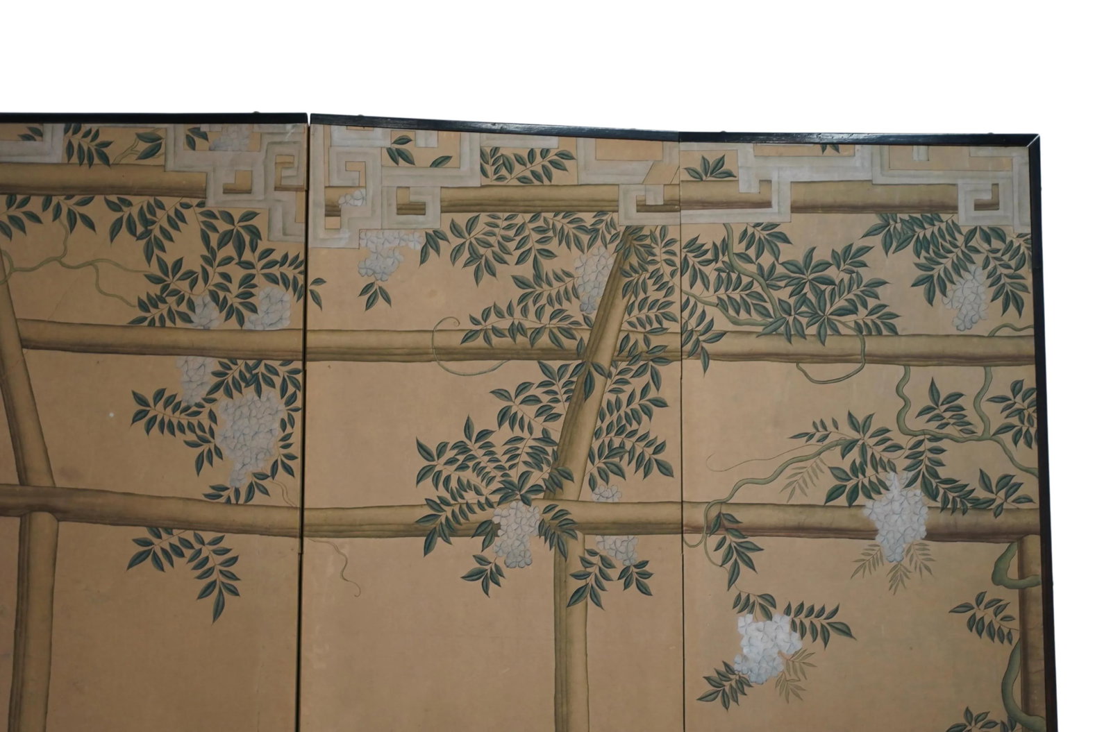 Mid 20th Century Chinoiserie Hand-Painted Six Panel Screen With Flowers and Landscape - 5