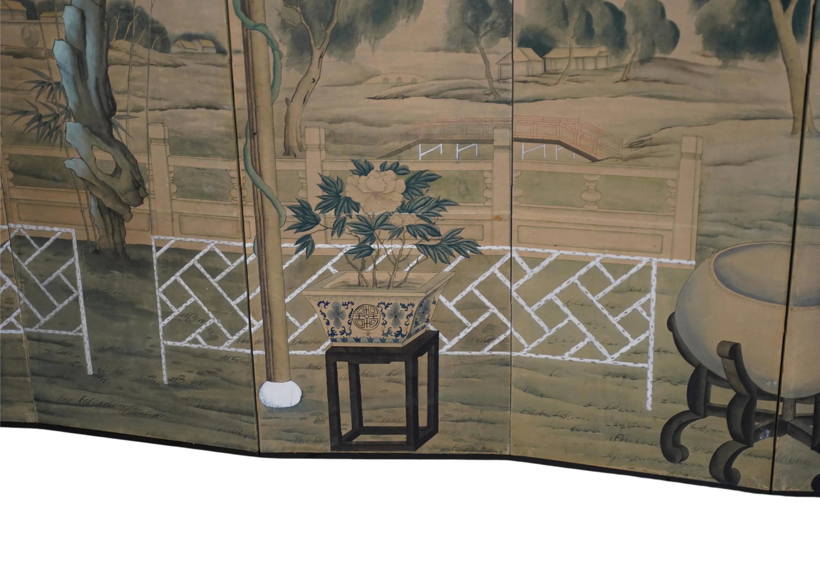 Mid 20th Century Chinoiserie Hand-Painted Six Panel Screen With Flowers and Landscape - 8